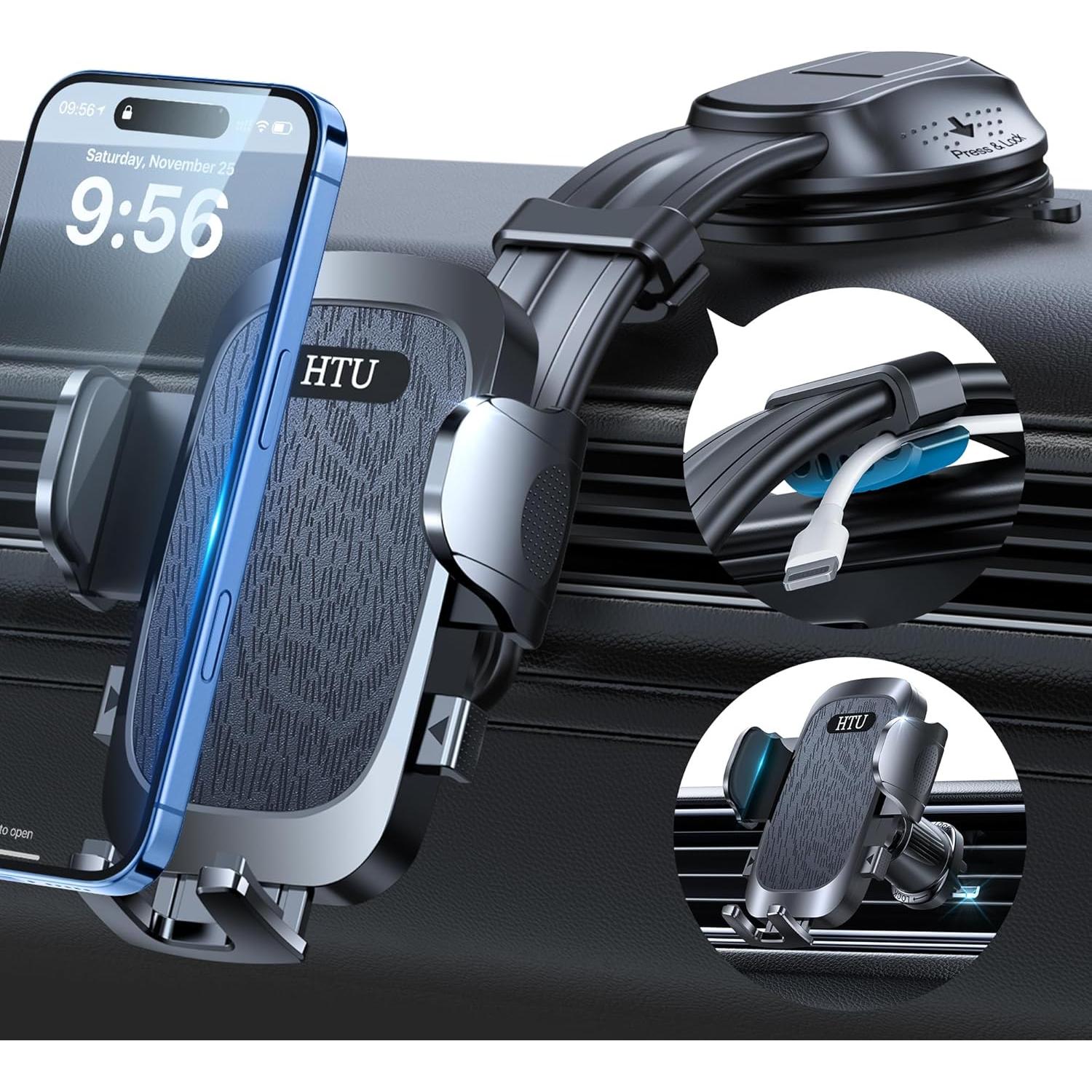 Soporte de Teléfono para Auto HTU Negro, Doblable 270°