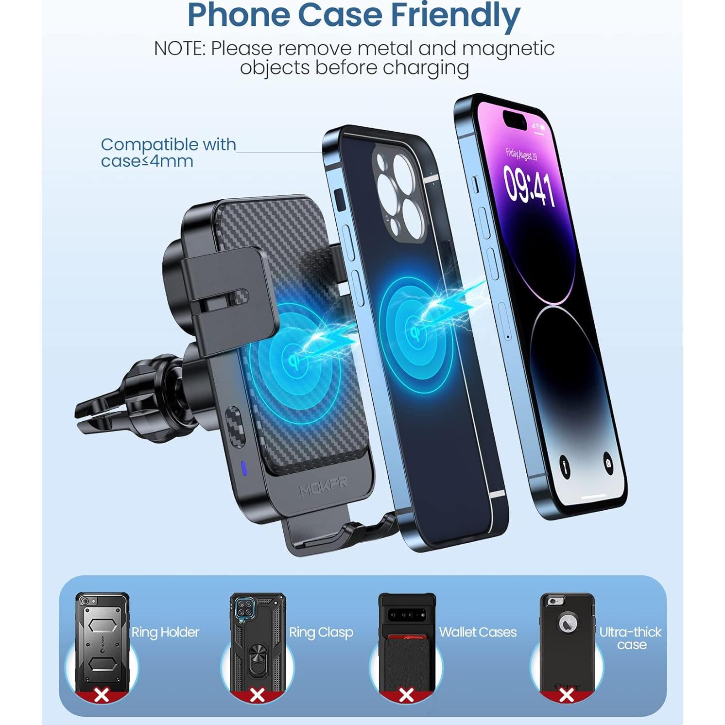 Cargador Inalámbrico para Auto MOKPR 15W Soporte Ajustable