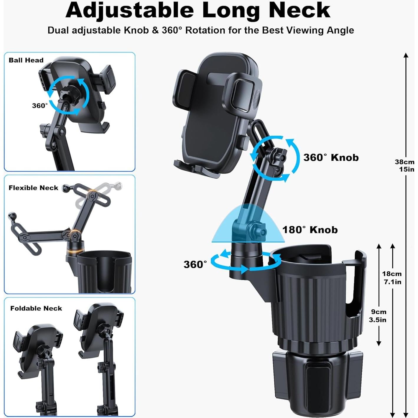Soporte para Teléfono en Portavasos Peastrex PX-P20 Ajustable 360°