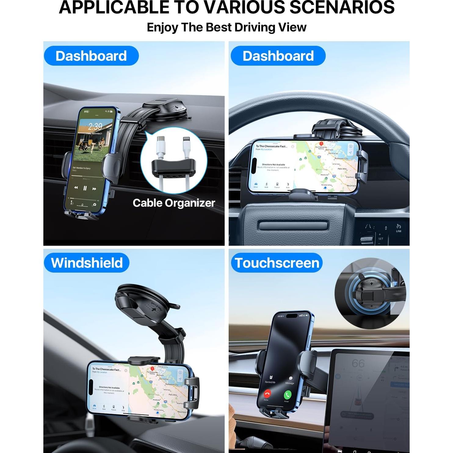 Soporte de Teléfono para Auto YRU 2025 Ajustable 360° Negro