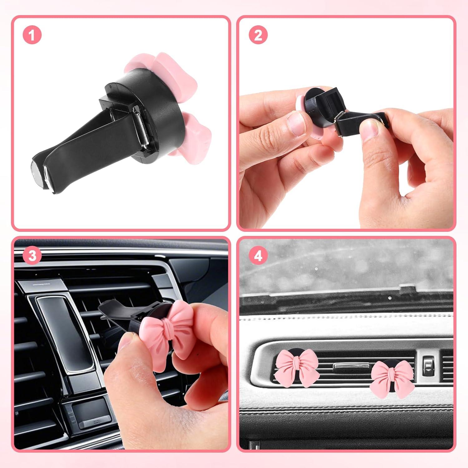 6 Clips de Ventilación de Aire para Coche Piriuuo Lazo Rosa