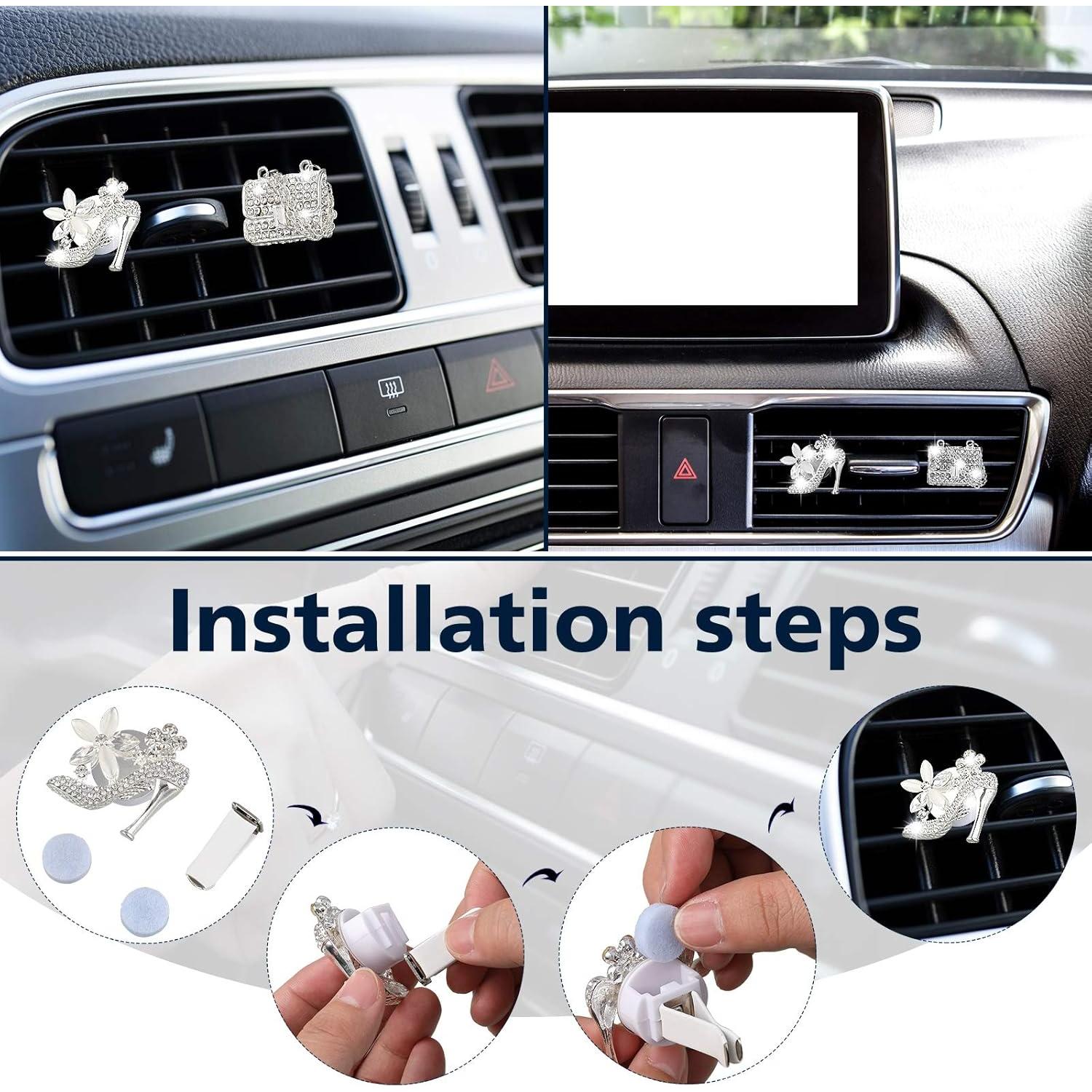 4 Piezas Clip de Ventilación de Aire Rhinestone Frienda