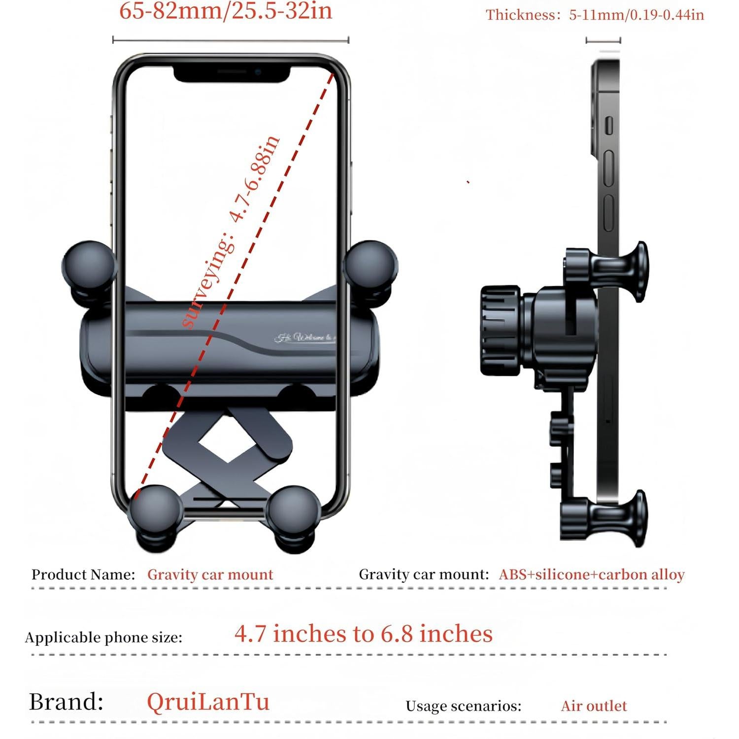 Soporte para Teléfono en Ventilador de Coche QruiLanTu Negro