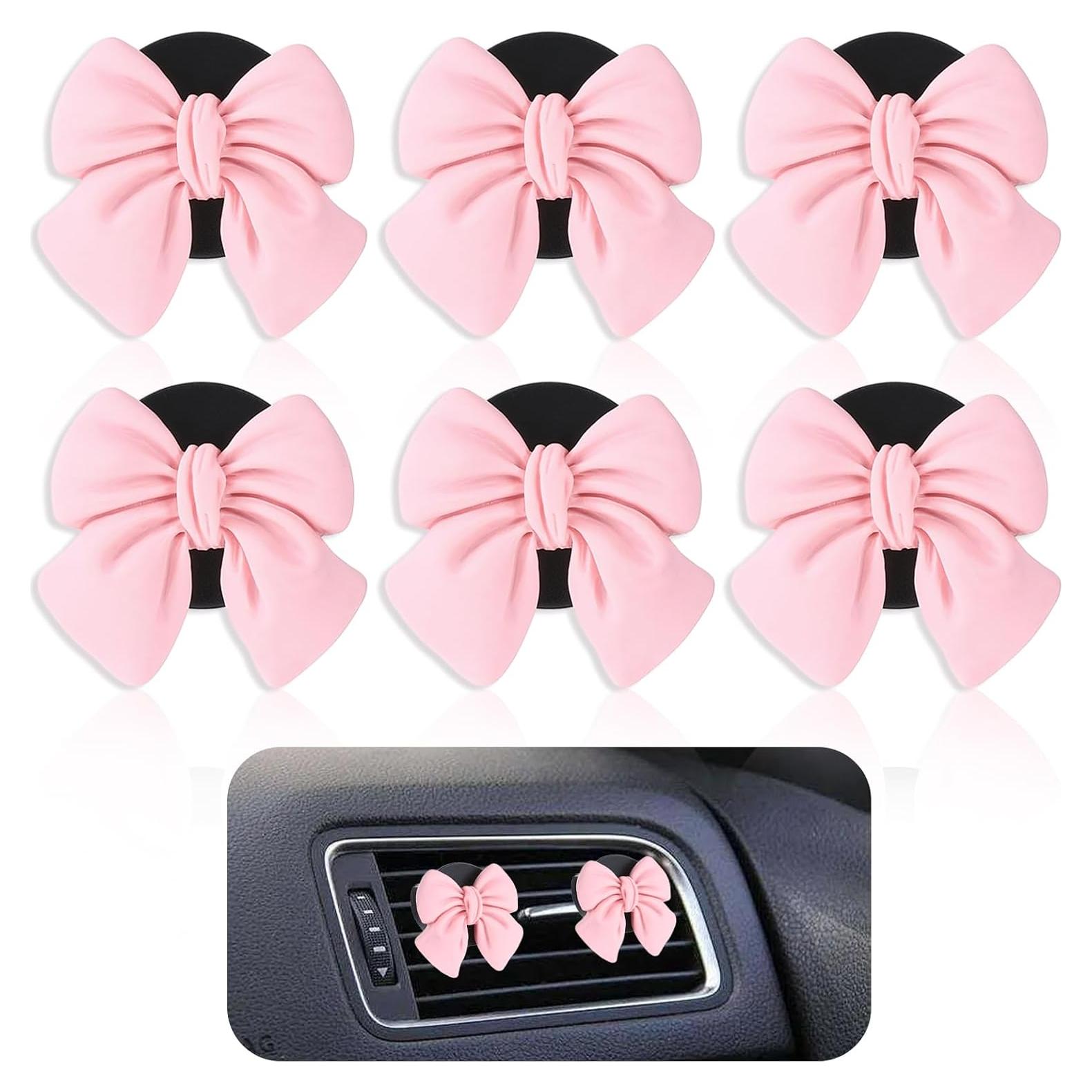 6 Clips de Ventilación de Coche Tyqour con Lazo Rosa