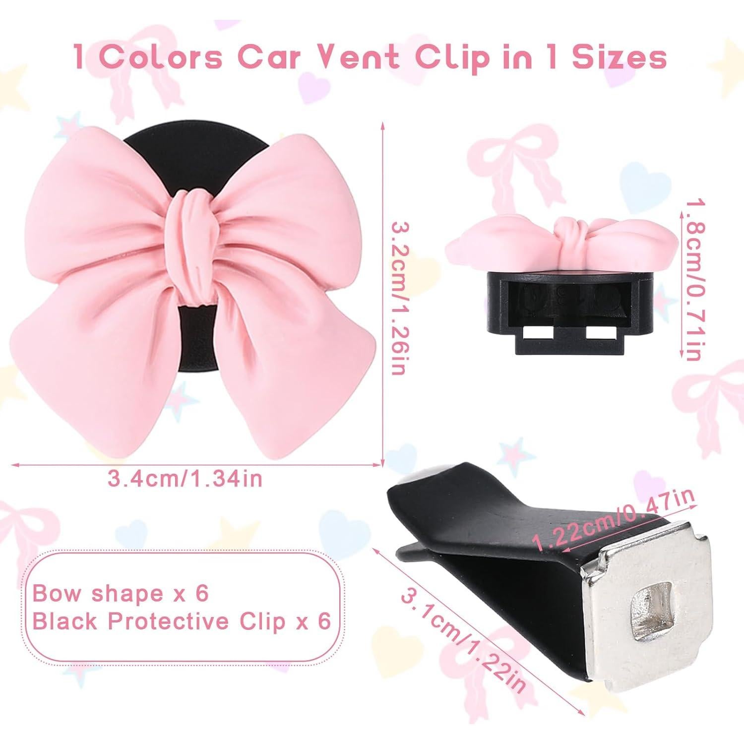 6 Clips de Ventilación de Coche Tyqour con Lazo Rosa