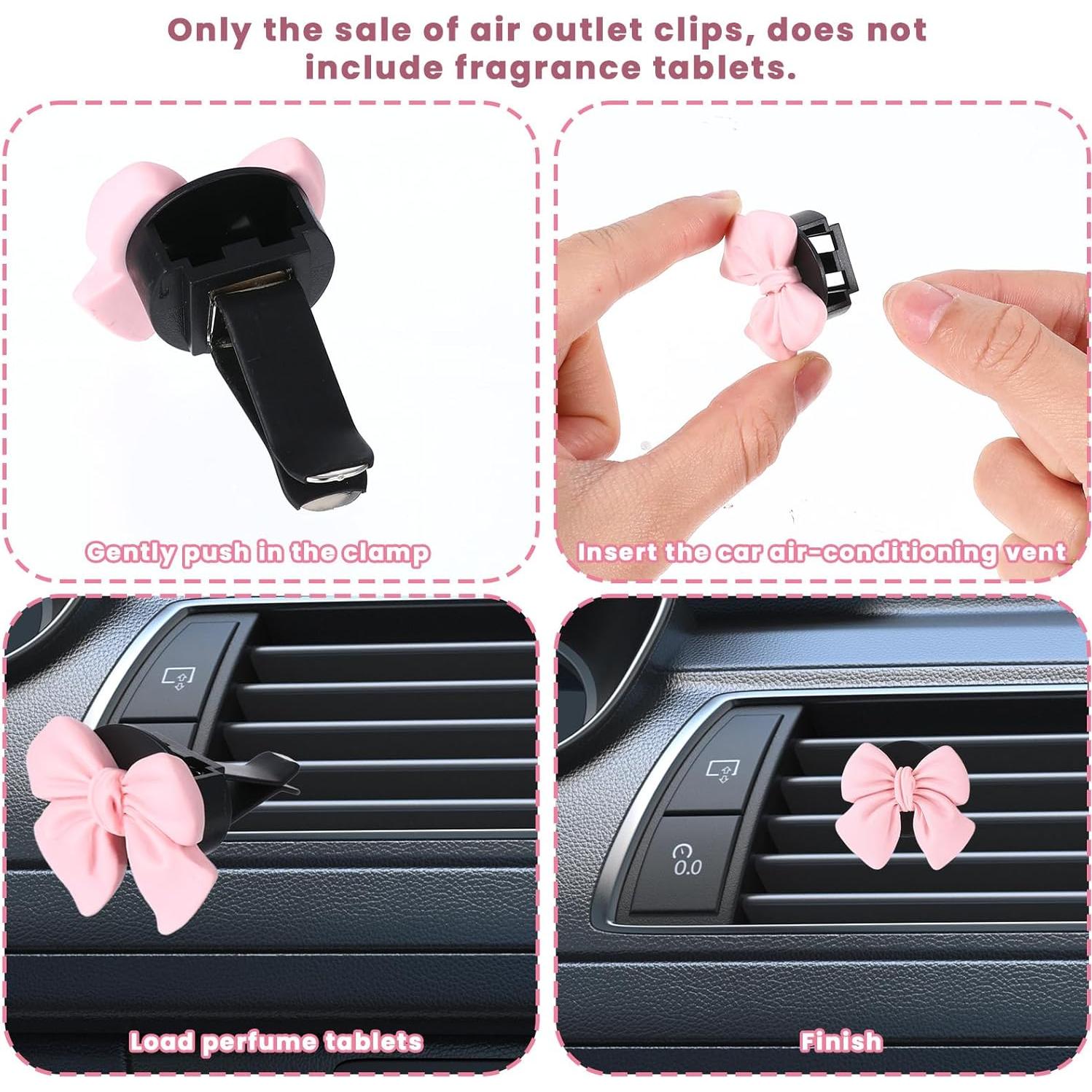 6 Clips de Ventilación de Coche Tyqour con Lazo Rosa