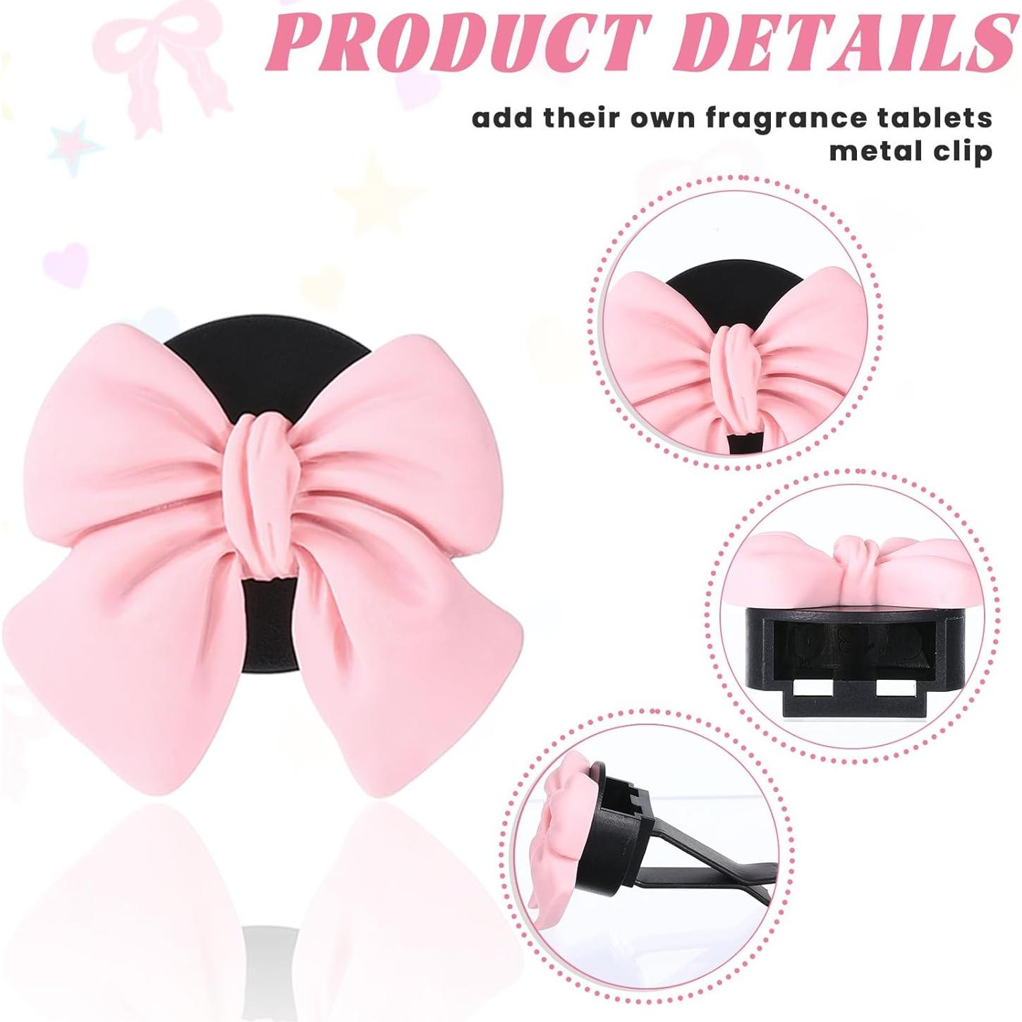 6 Clips de Ventilación de Coche Tyqour con Lazo Rosa