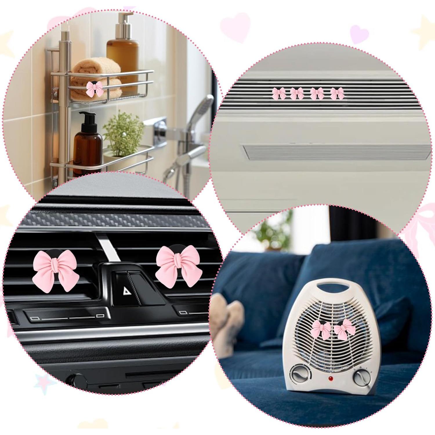 6 Clips de Ventilación de Coche Tyqour con Lazo Rosa