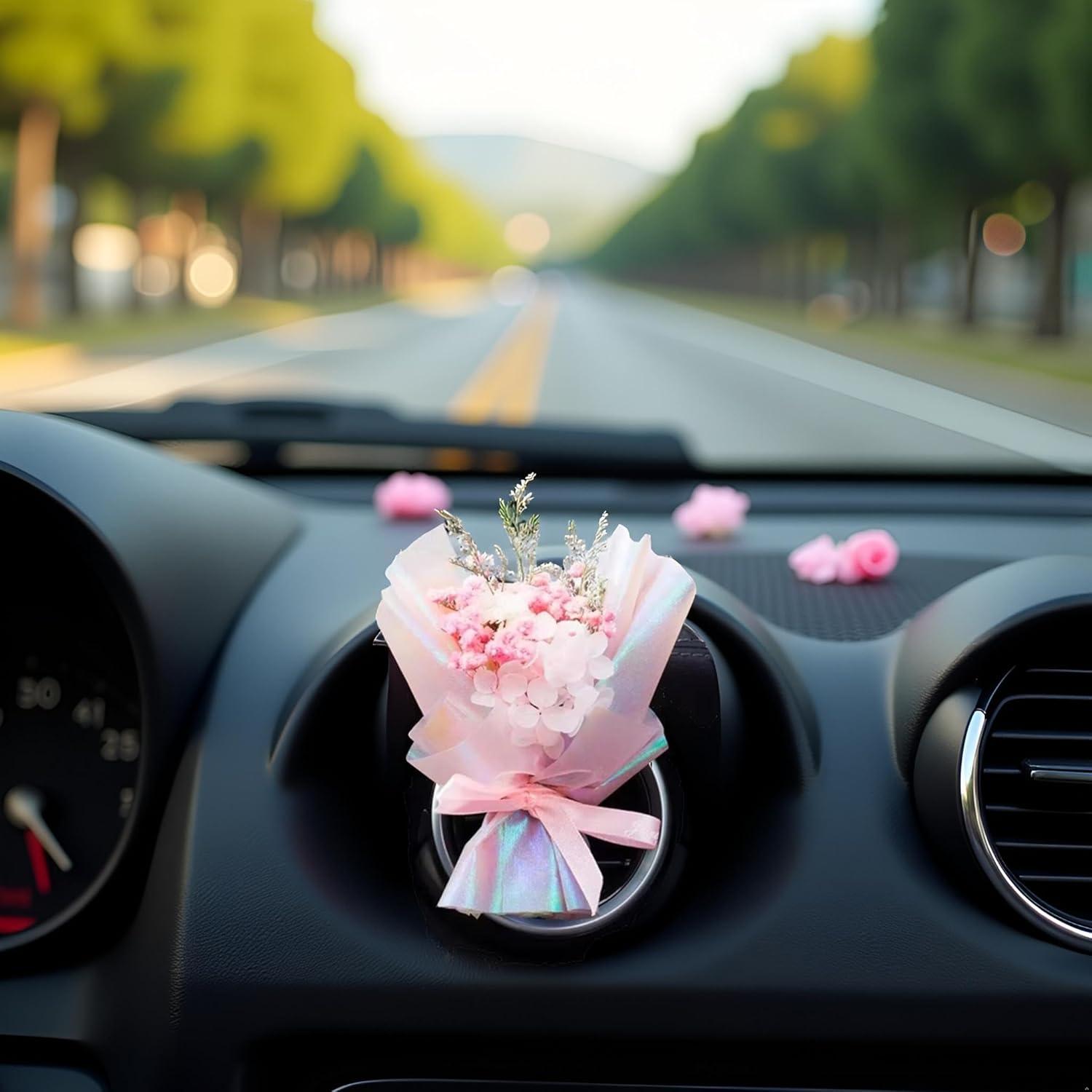 Ramo de Flores Secas Mini Rosa Calsgkspray para Coche