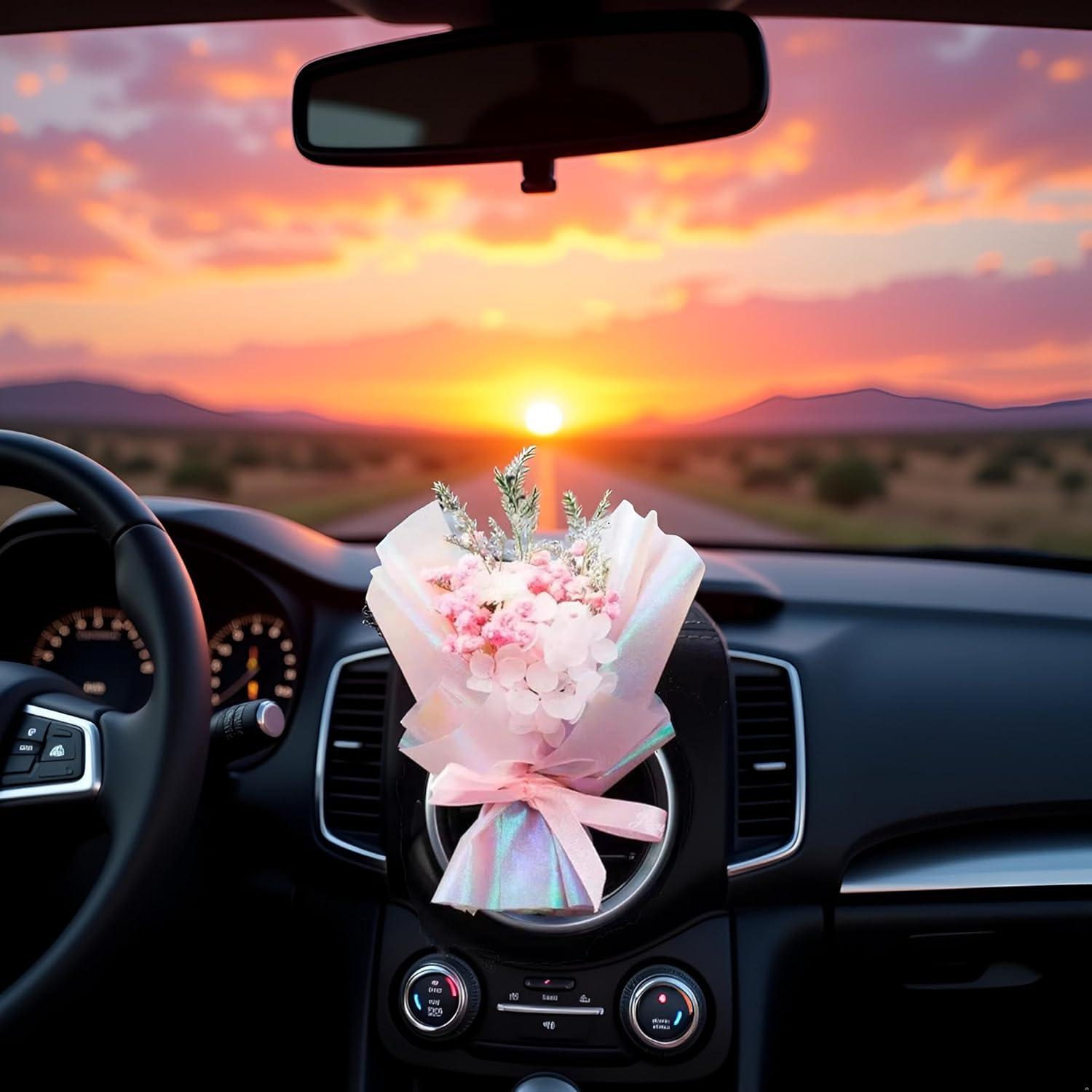 Ramo de Flores Secas Mini Rosa Calsgkspray para Coche