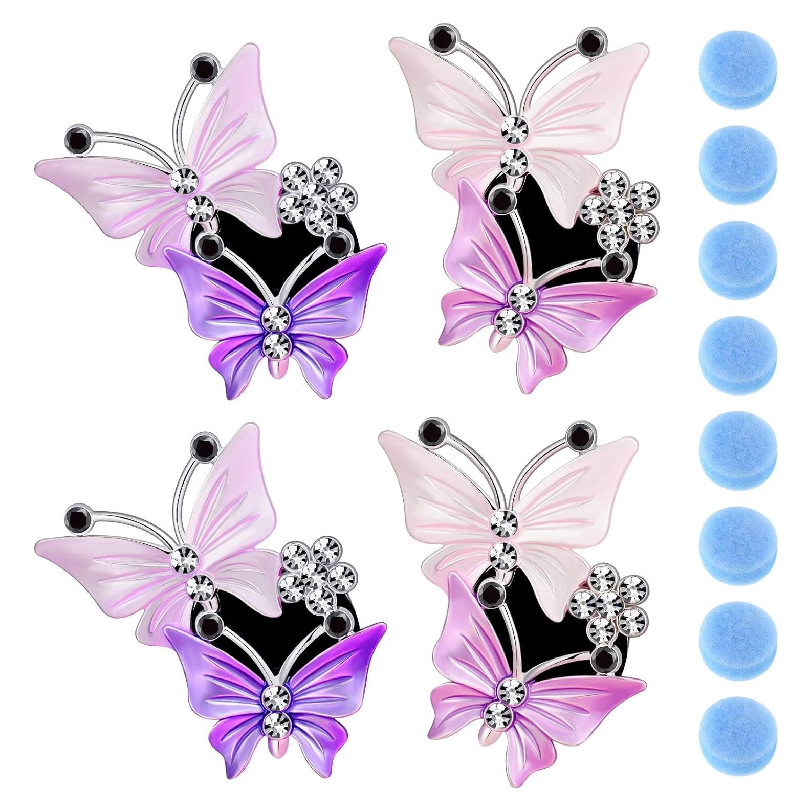 4 Clips de Aromaterapia para Coche Frienda Mariposa Rosa y Púrpura