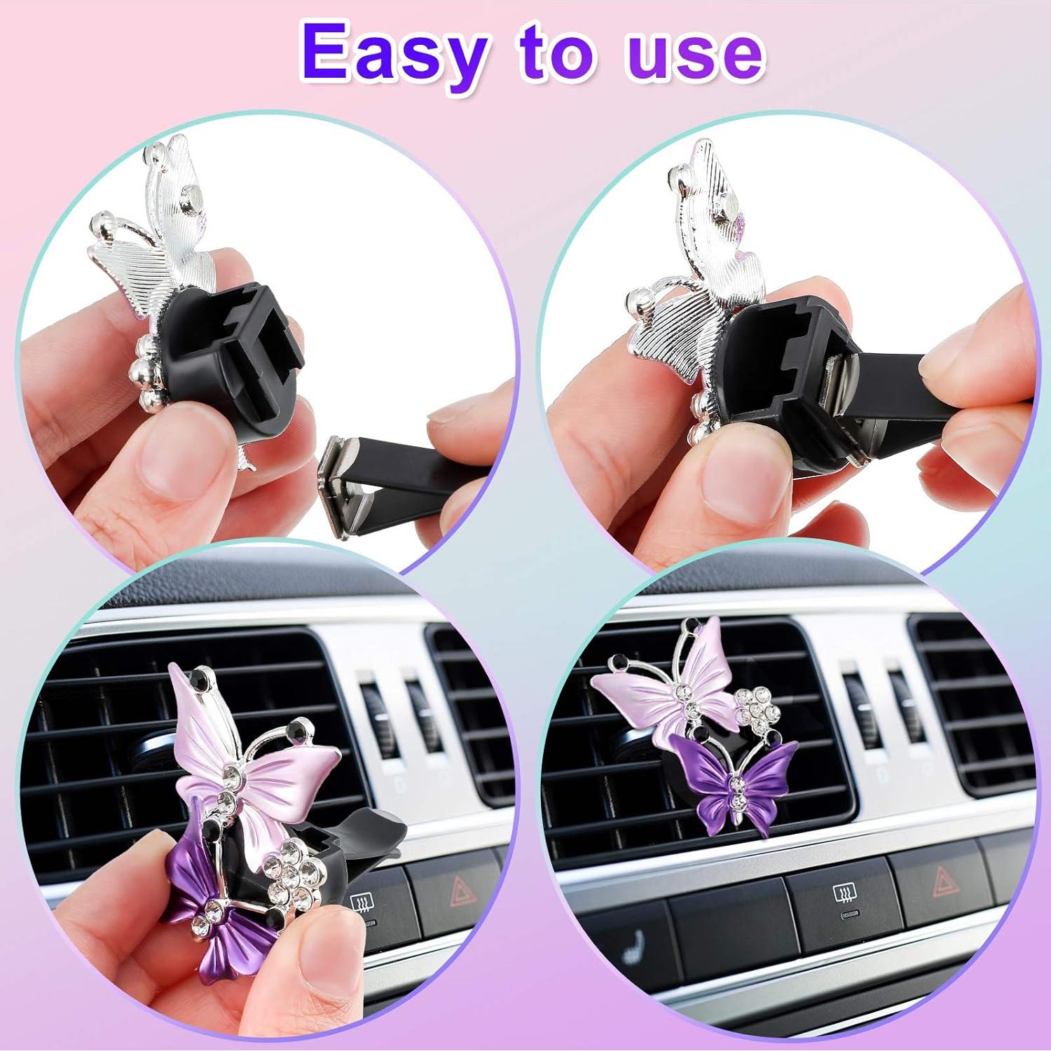 4 Clips de Aromaterapia para Coche Frienda Mariposa Rosa y Púrpura