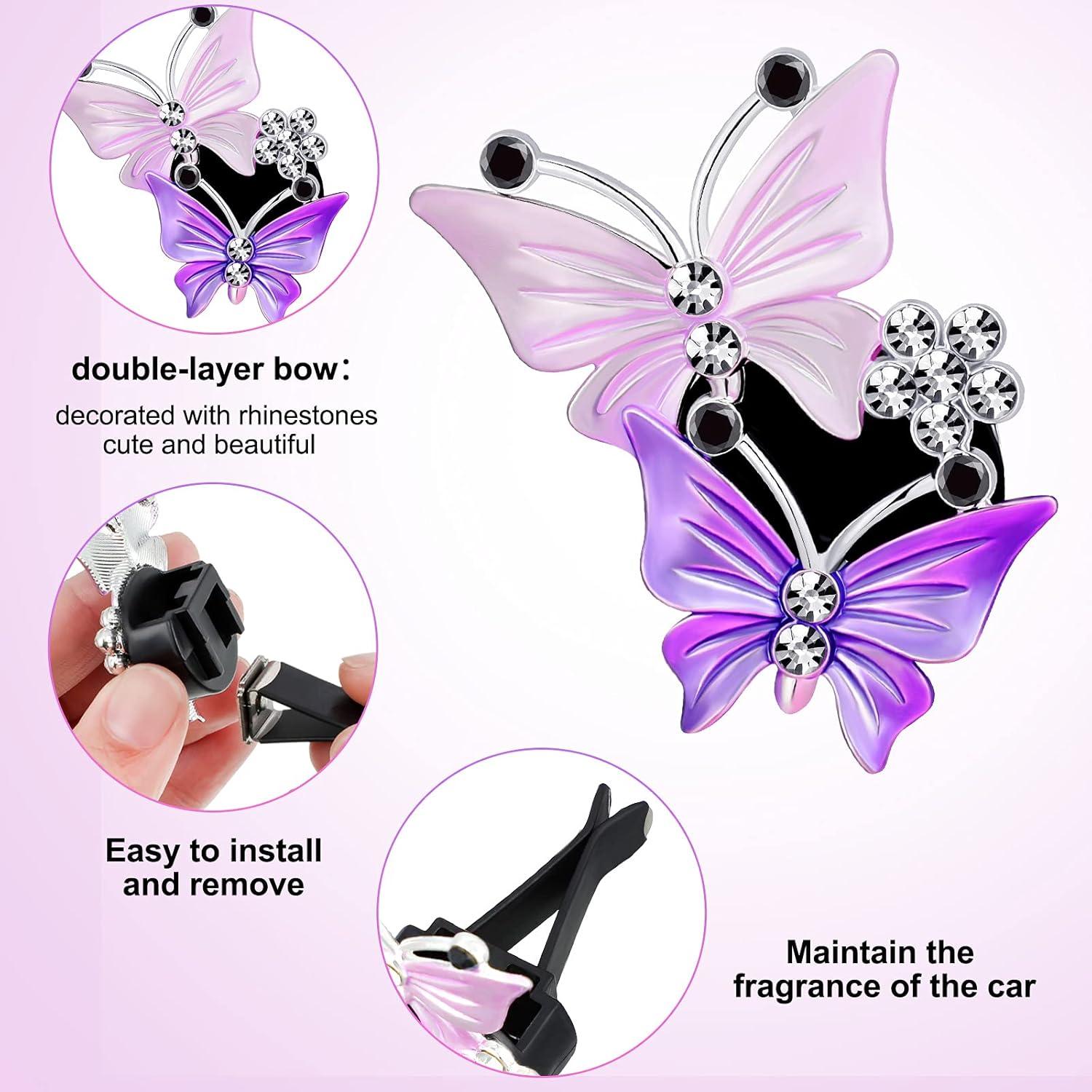 4 Clips de Aromaterapia para Coche Frienda Mariposa Rosa y Púrpura