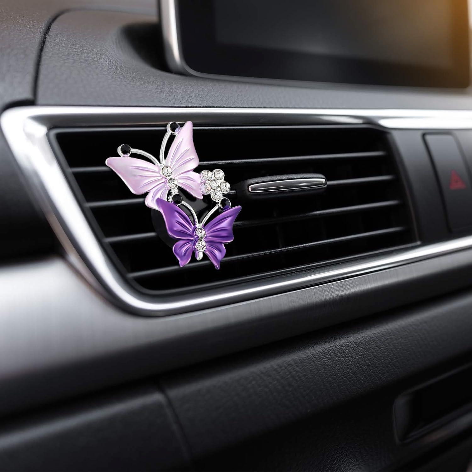 4 Clips de Aromaterapia para Coche Frienda Mariposa Rosa y Púrpura