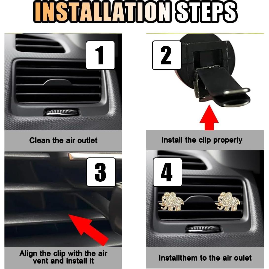 2 Clips de Ventilación para Coche JOYCOURT Elefante Dorado