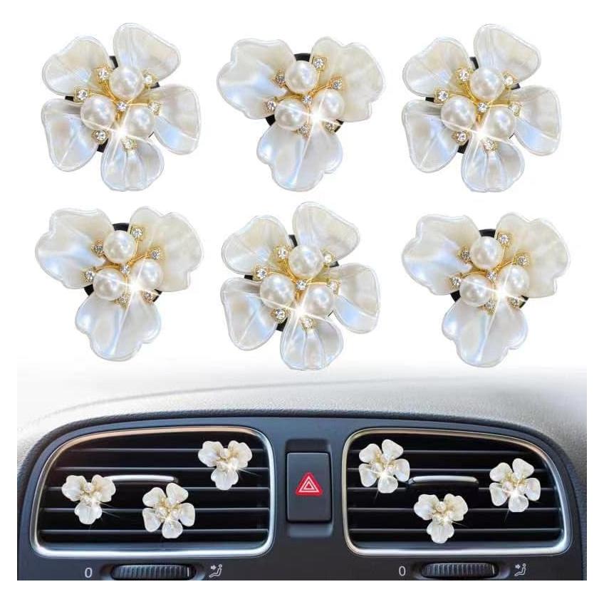 Clip de Perfume para Coche Galyacht Flor Rhinestone Blanco