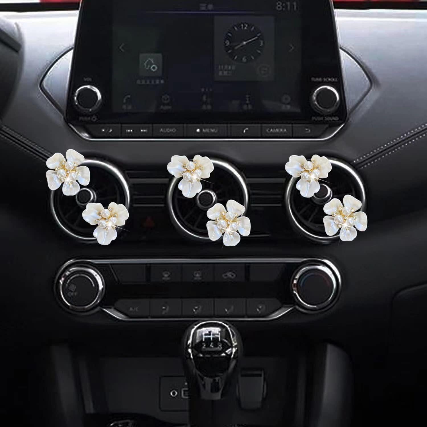 Clip de Perfume para Coche Galyacht Flor Rhinestone Blanco