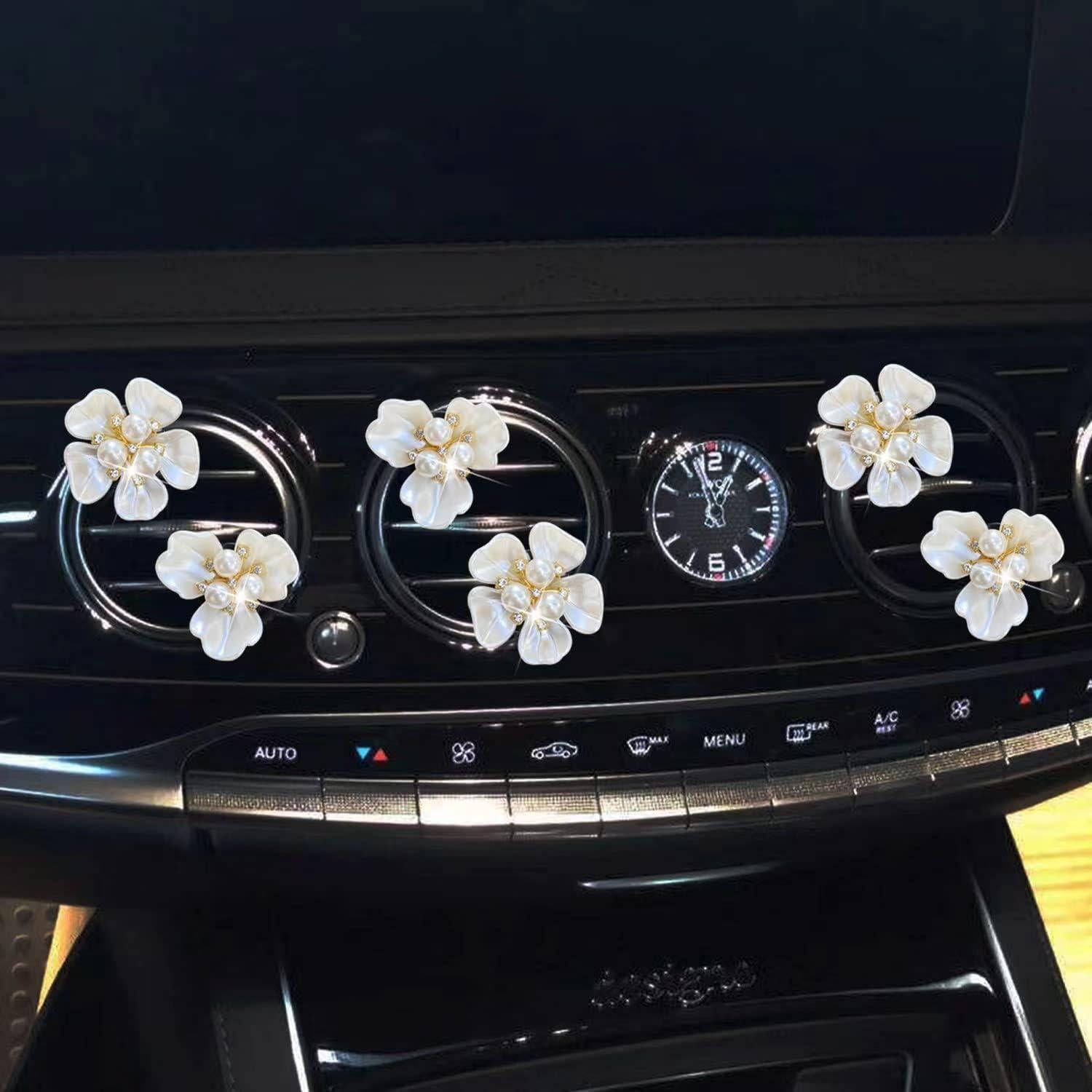 Clip de Perfume para Coche Galyacht Flor Rhinestone Blanco