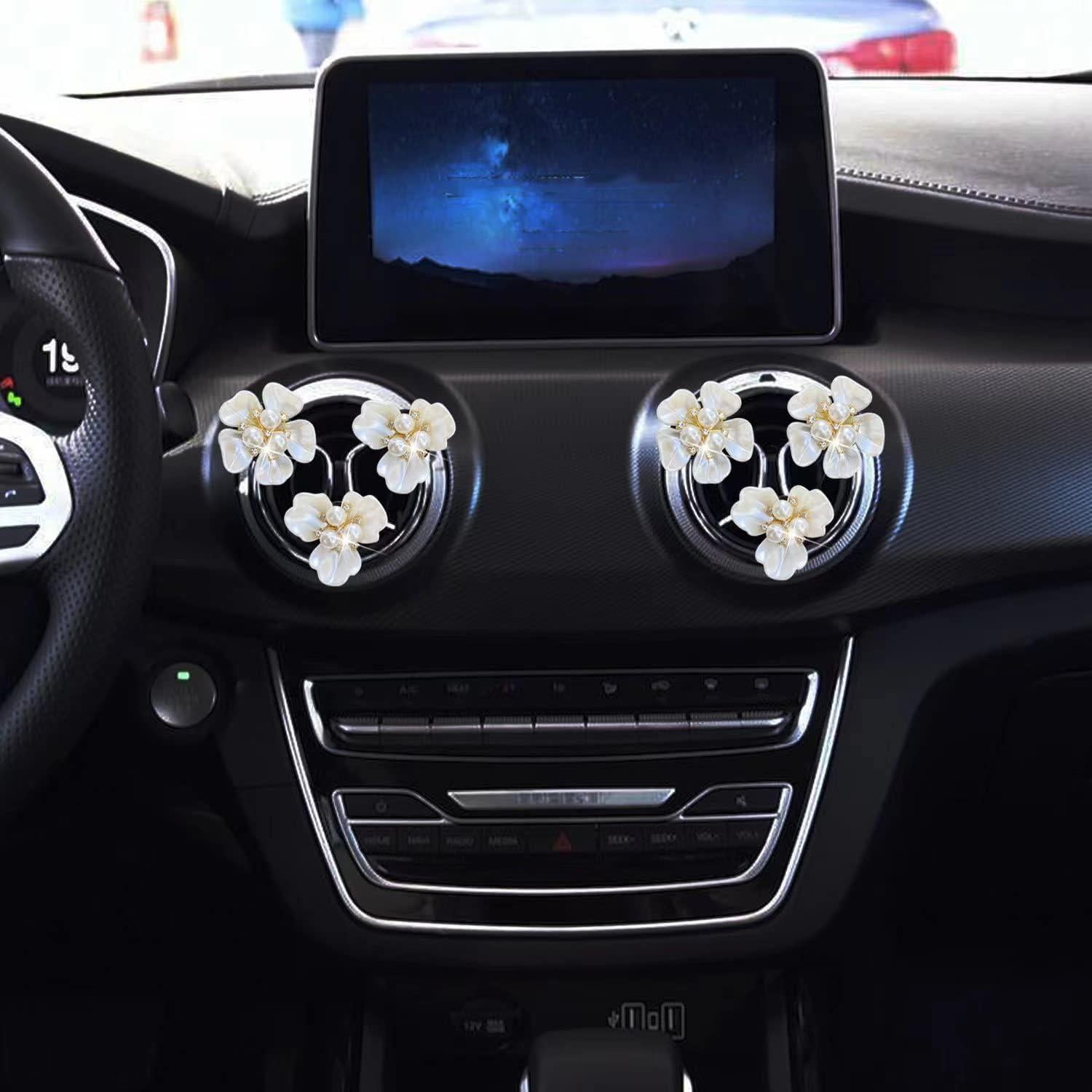 Clip de Perfume para Coche Galyacht Flor Rhinestone Blanco