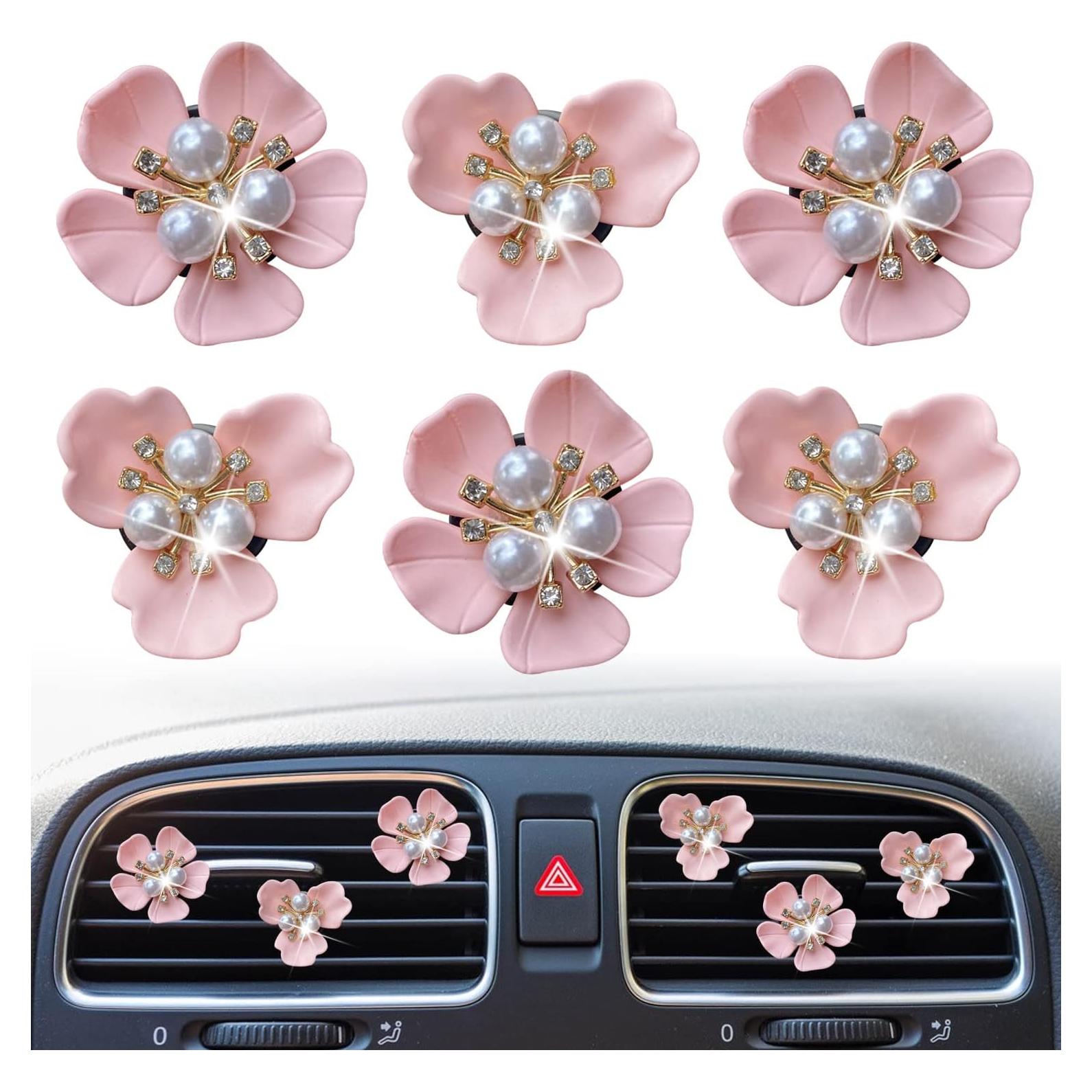 Clip de Perfume para Automóvil Galyacht Flor Rhinestone Rosa