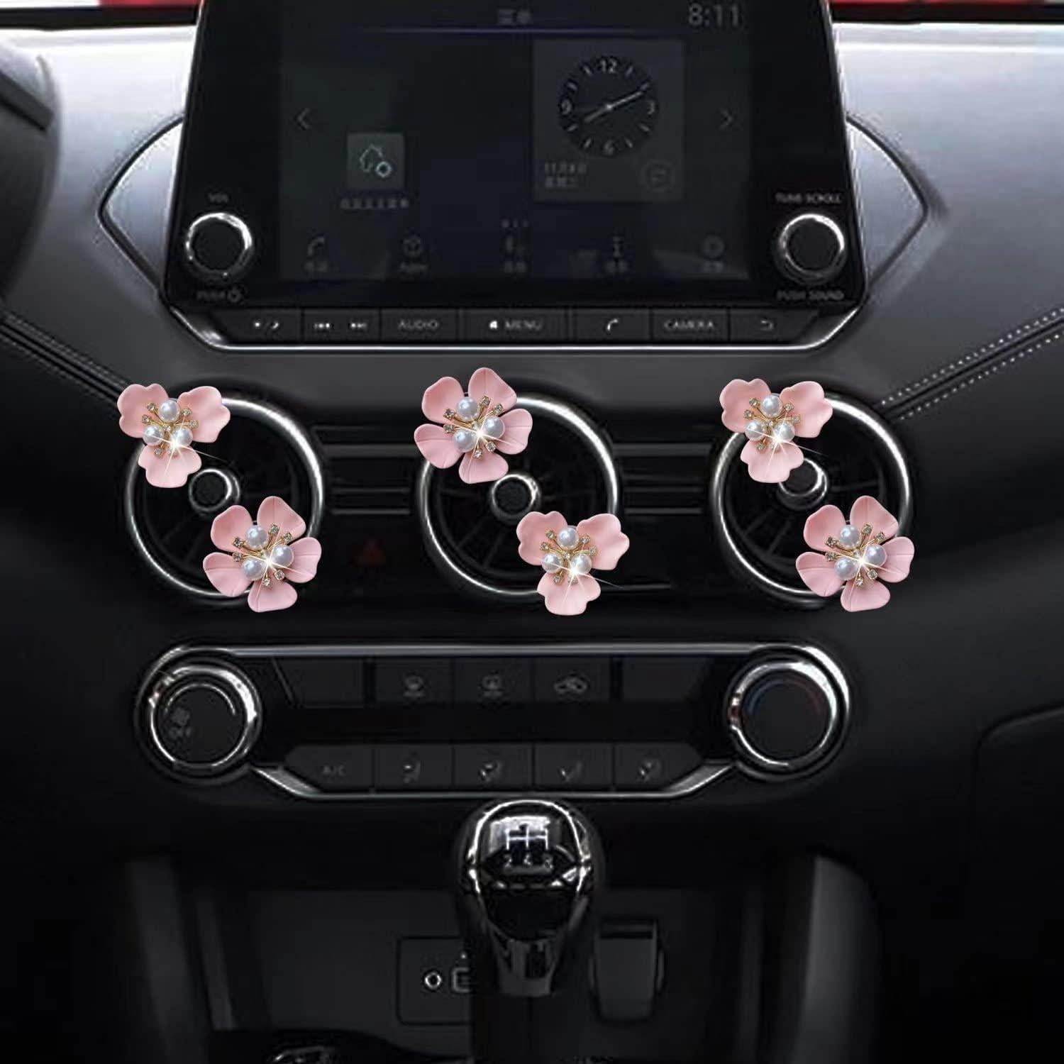 Clip de Perfume para Automóvil Galyacht Flor Rhinestone Rosa