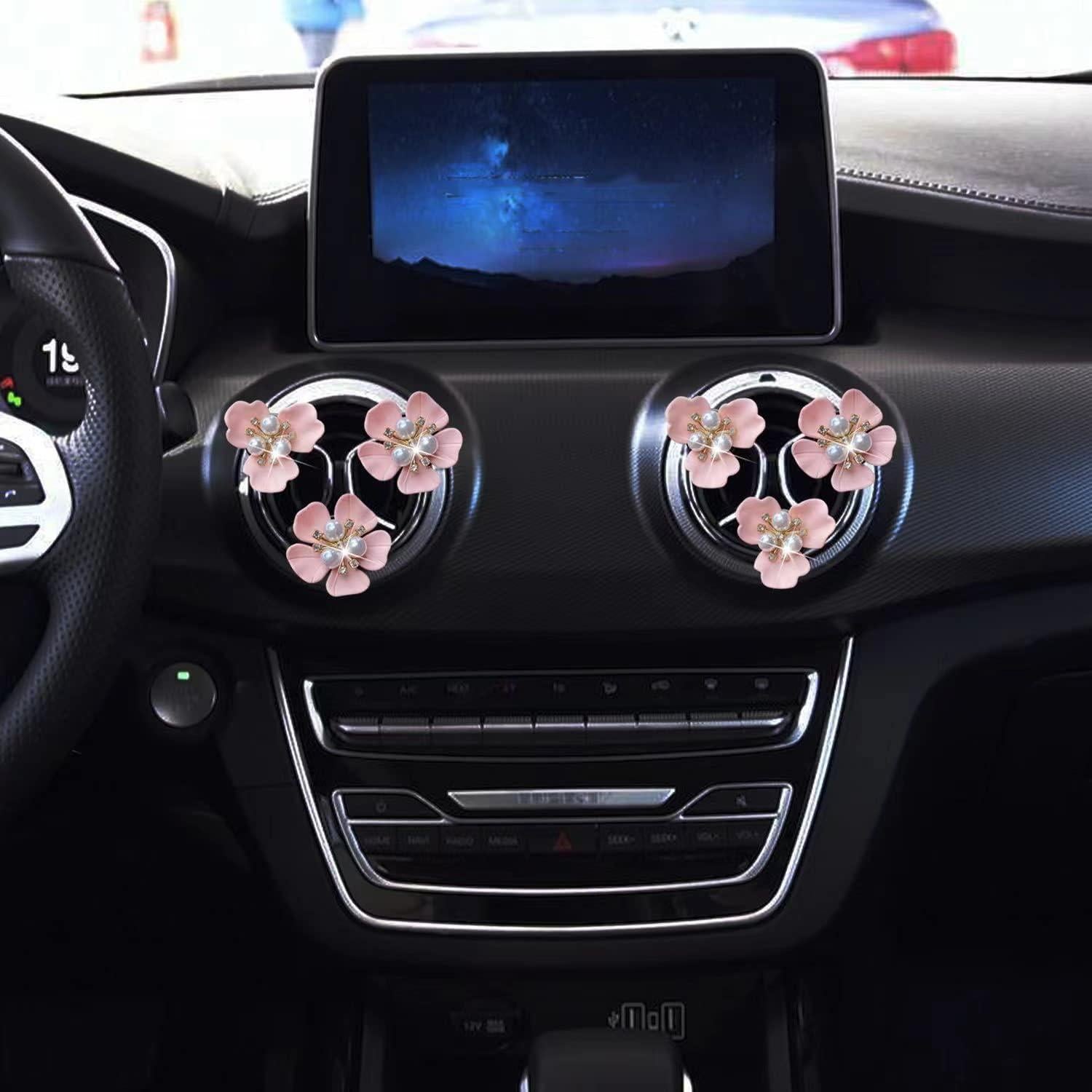 Clip de Perfume para Automóvil Galyacht Flor Rhinestone Rosa