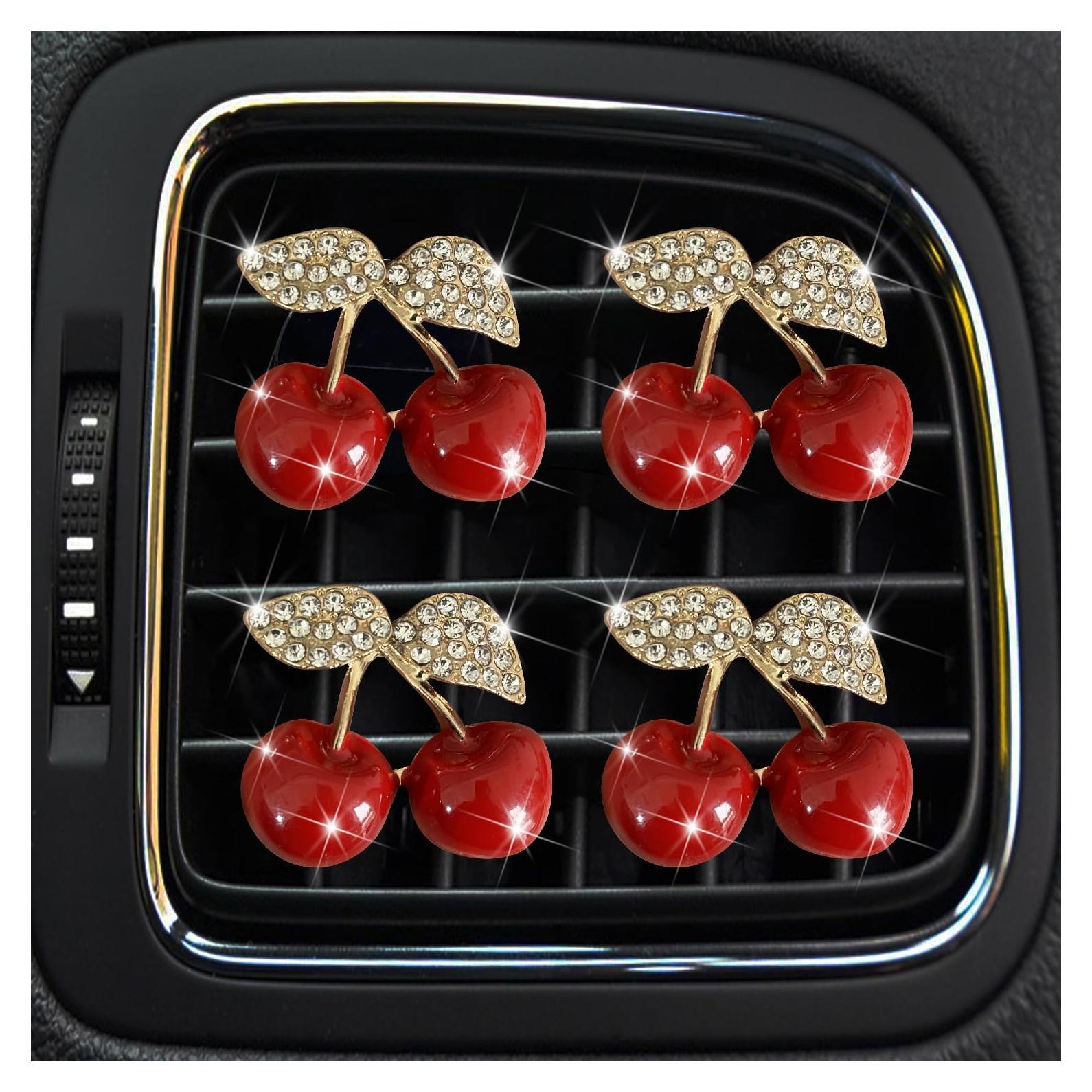 4 Clips de Perfume para Coche Wentoenapp Cereza con Rhinestones