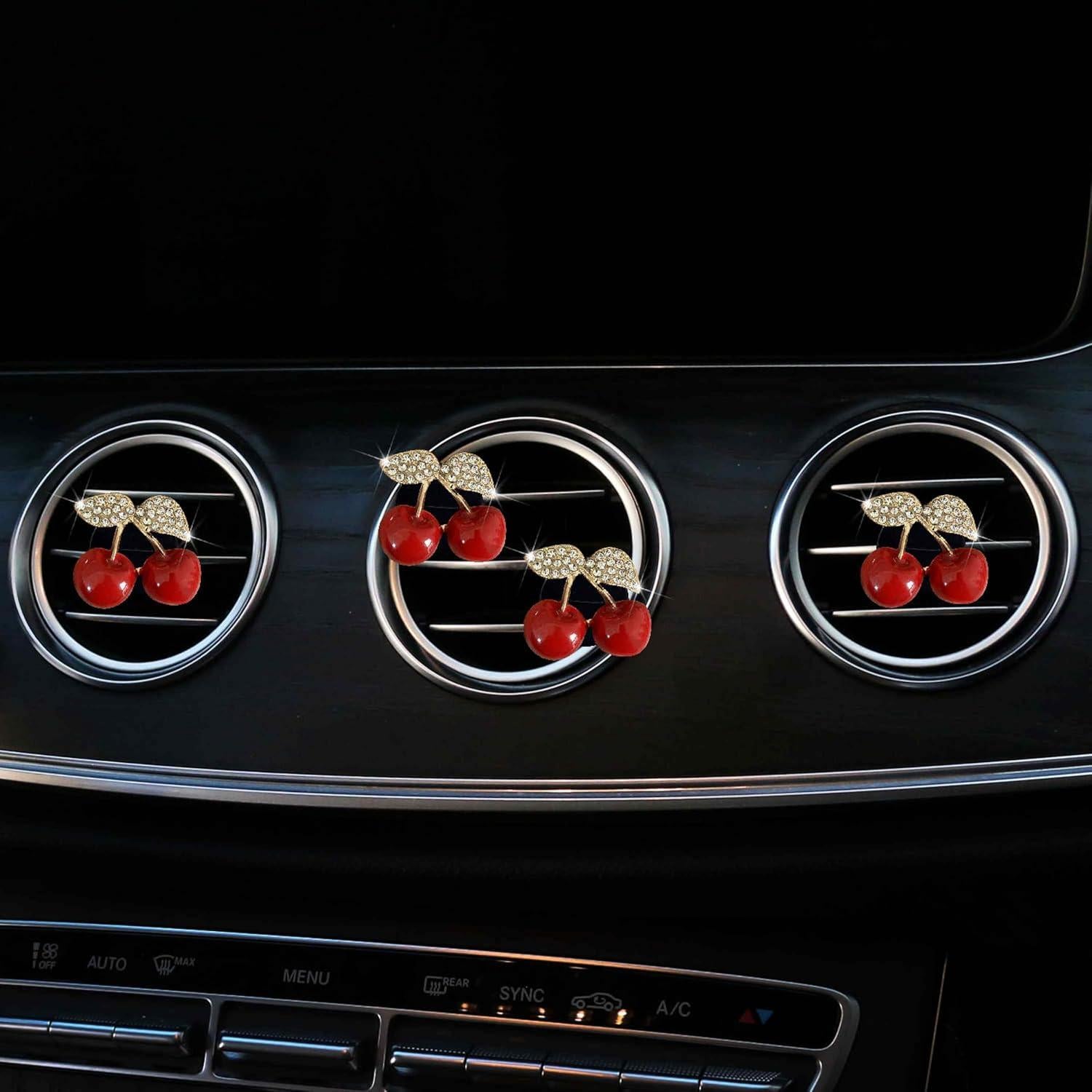 4 Clips de Perfume para Coche Wentoenapp Cereza con Rhinestones