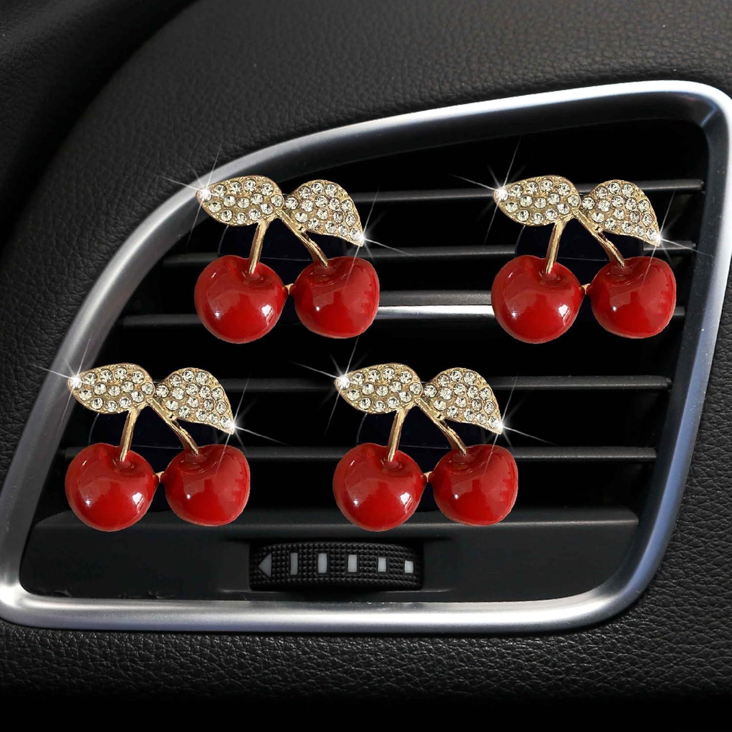 4 Clips de Perfume para Coche Wentoenapp Cereza con Rhinestones