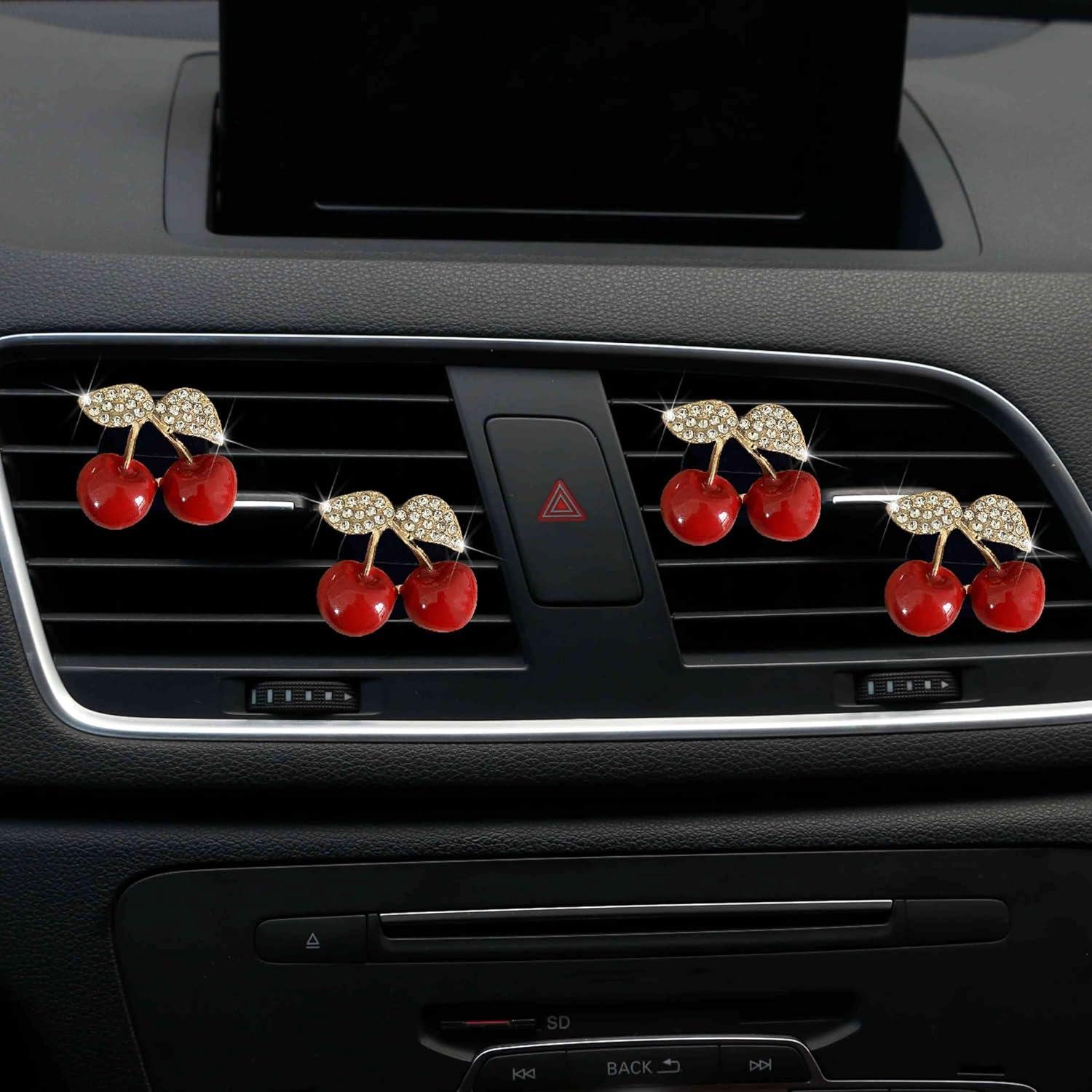 4 Clips de Perfume para Coche Wentoenapp Cereza con Rhinestones