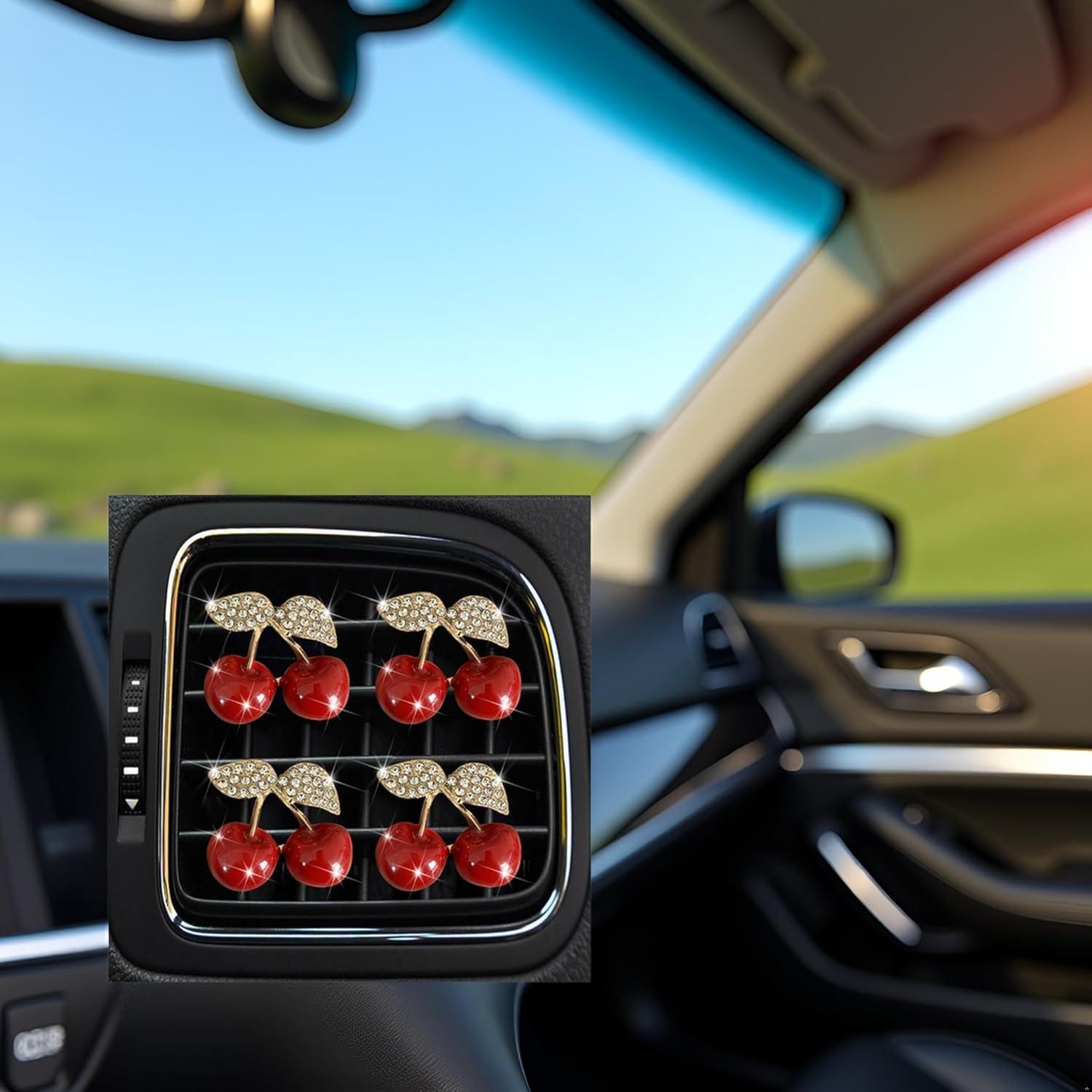 4 Clips de Perfume para Coche Wentoenapp Cereza con Rhinestones