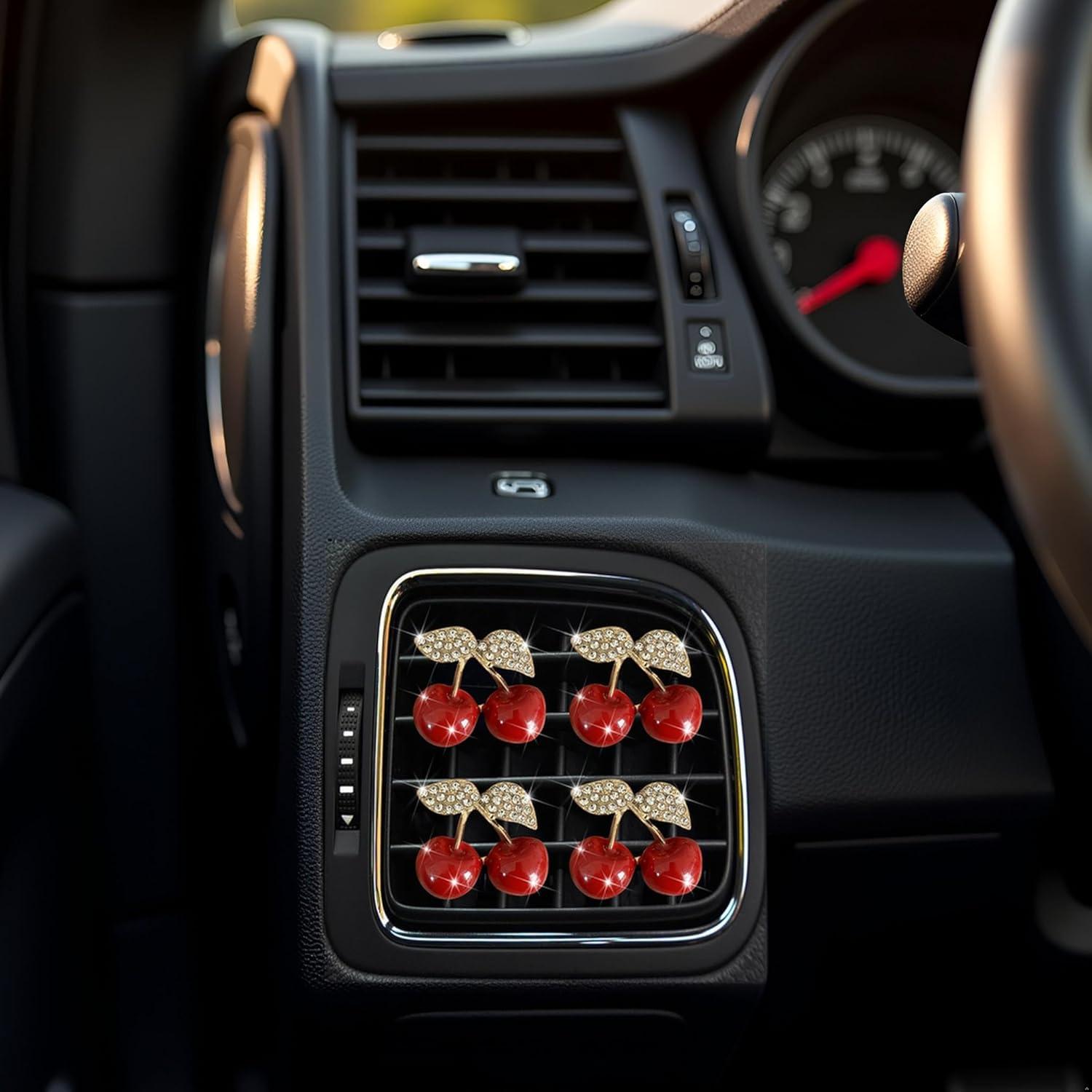 4 Clips de Perfume para Coche Wentoenapp Cereza con Rhinestones