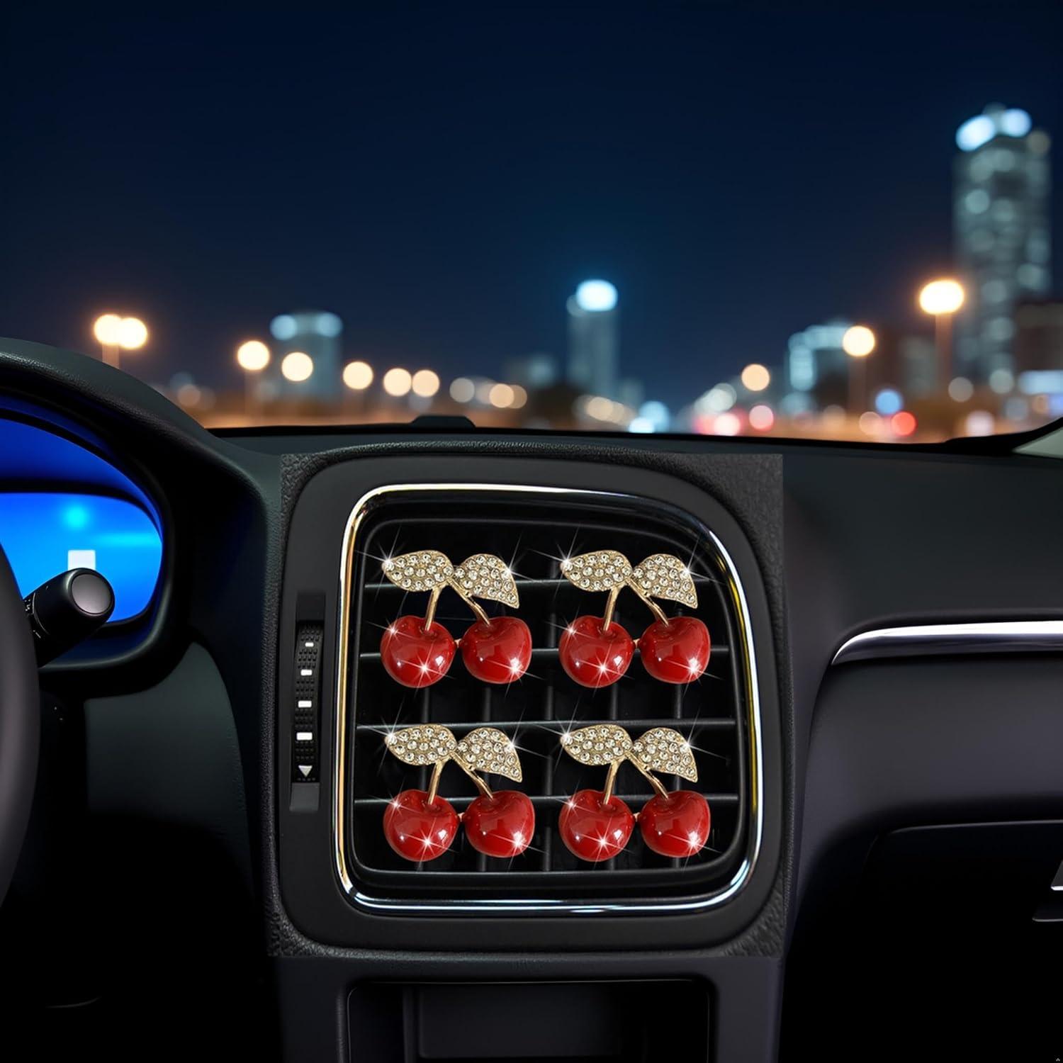 4 Clips de Perfume para Coche Wentoenapp Cereza con Rhinestones