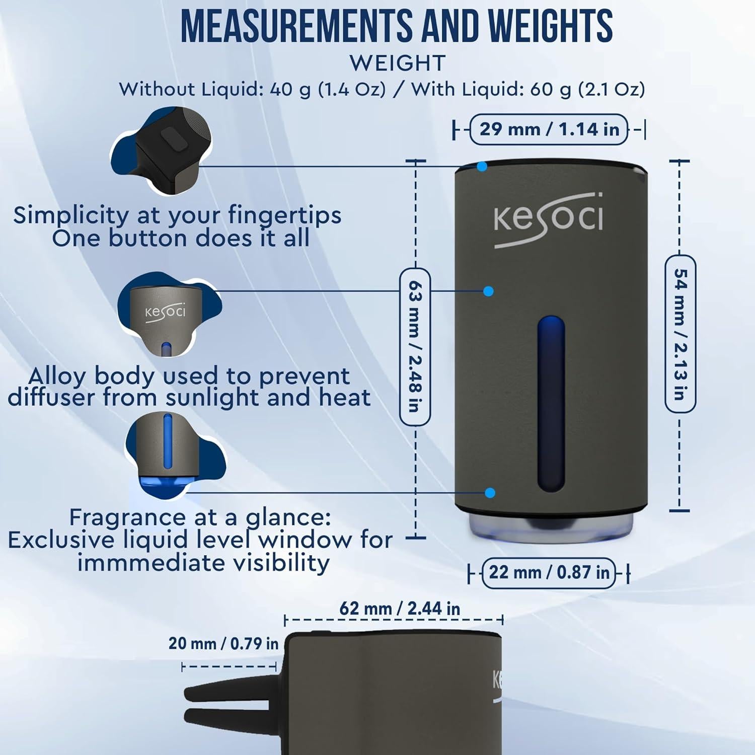 Ambientador de Auto KESOCI FBA02070 90ml Recargable Esencia Infinita