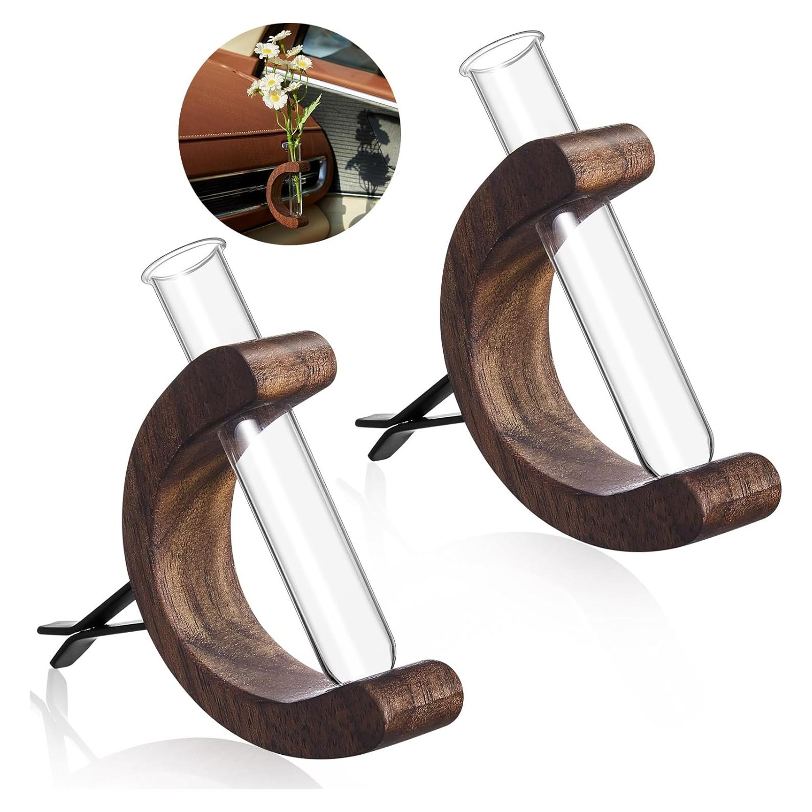 Mini Jarrón de Vidrio Datanly para Flores - 2 Pcs Color Nogal