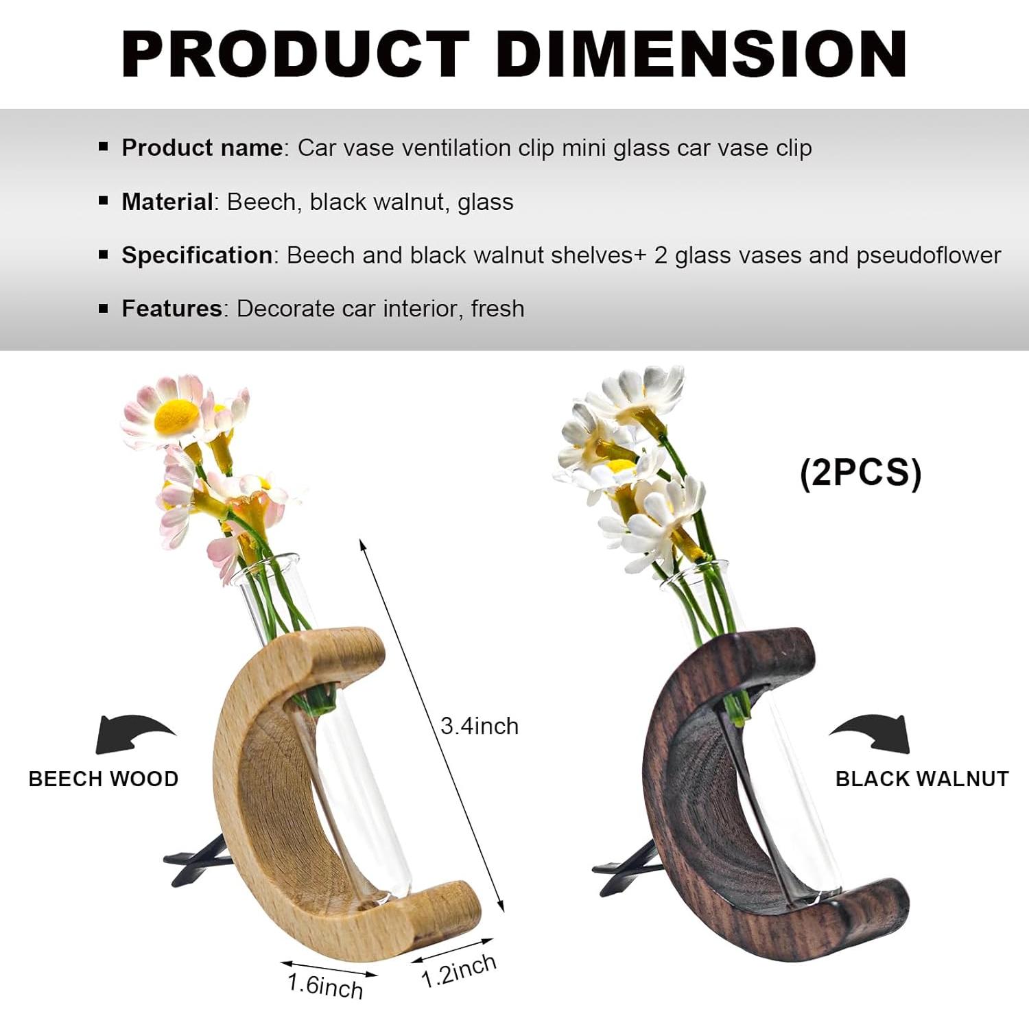Clips de Jarrón para Auto KVAEY - 2 Piezas Madera y Vidrio