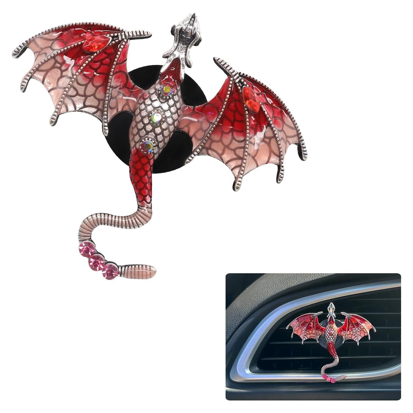Clip de Ventilación de Coche Dragón Wyvern Rojo - Ambientador Recargable