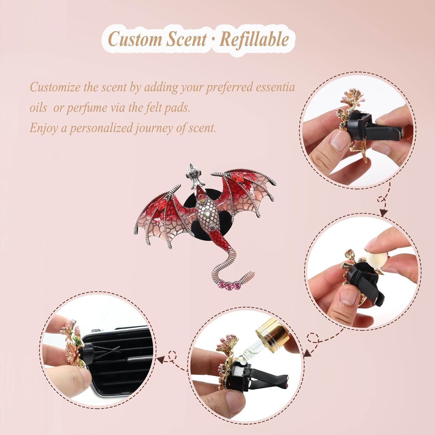 Clip de Ventilación de Coche Dragón Wyvern Rojo - Ambientador Recargable