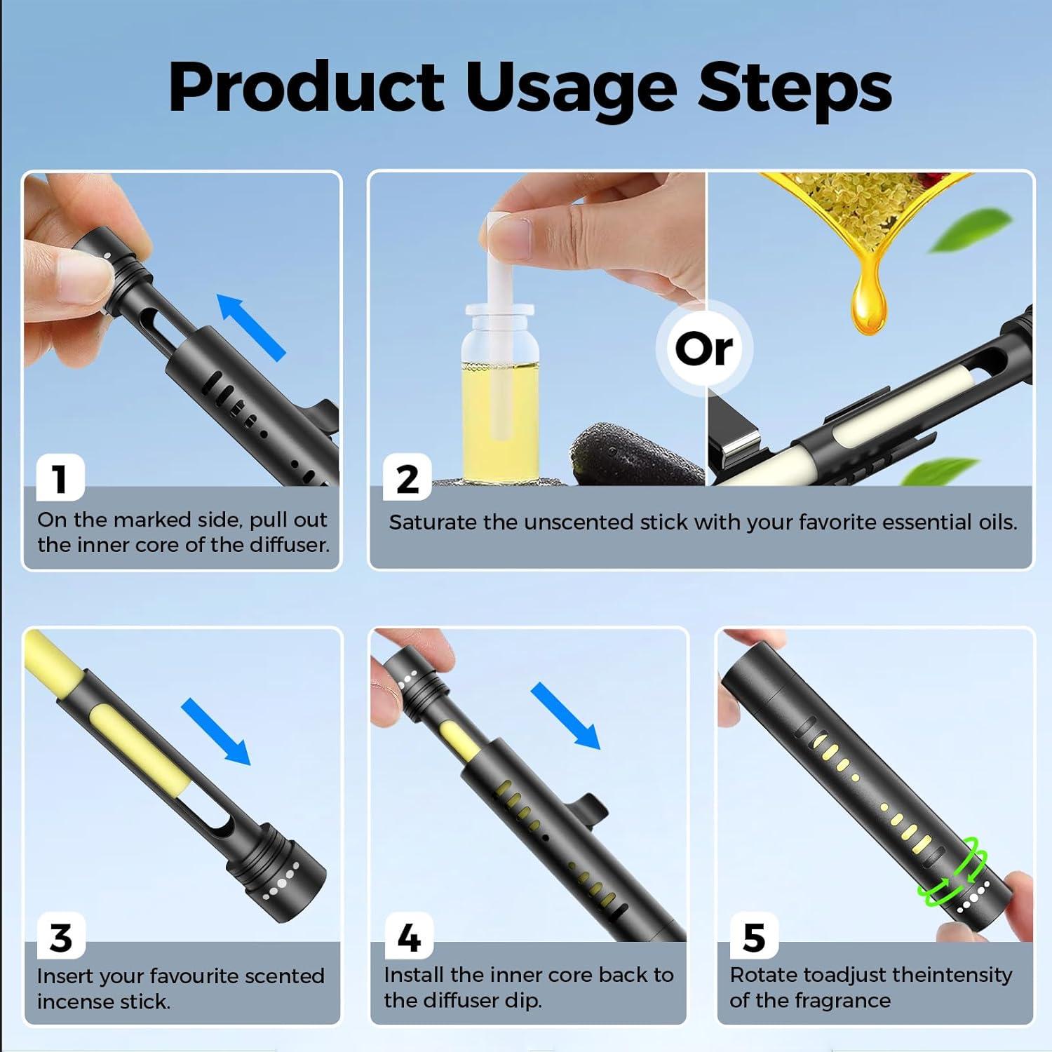 Difusor de Aceite Esencial para Auto QECQEC Negro con 12 Varillas