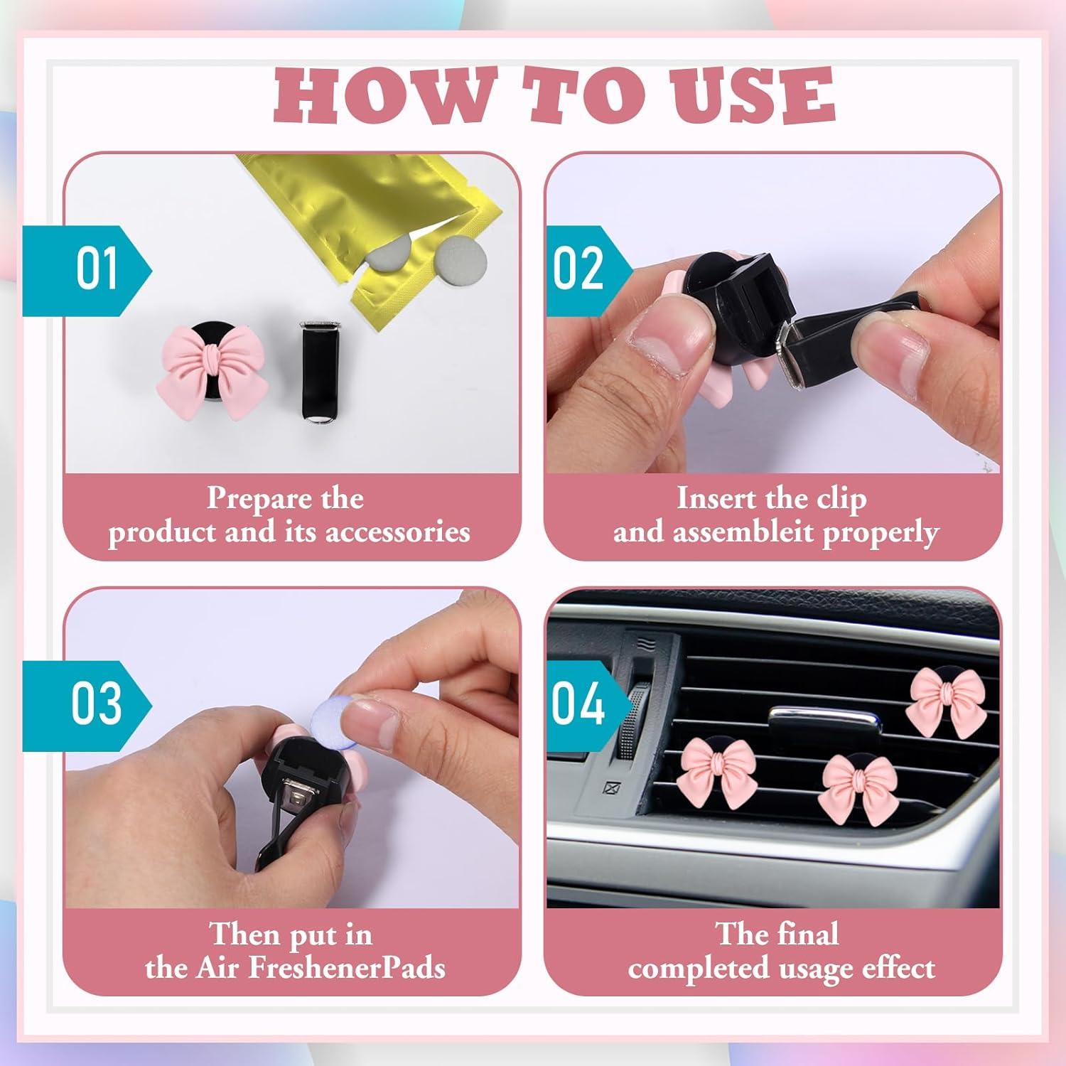 6 Clips de Ventilación para Autos BOHUIZ con Lazo Rosa