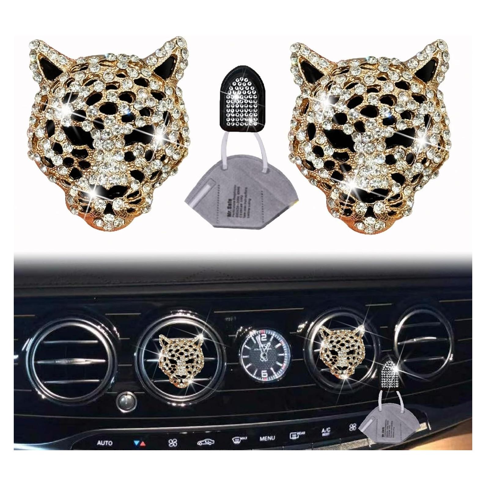 Ambientadores de Aire Leopardo Dorado WLngtv - 2 Pcs con Rhinestones
