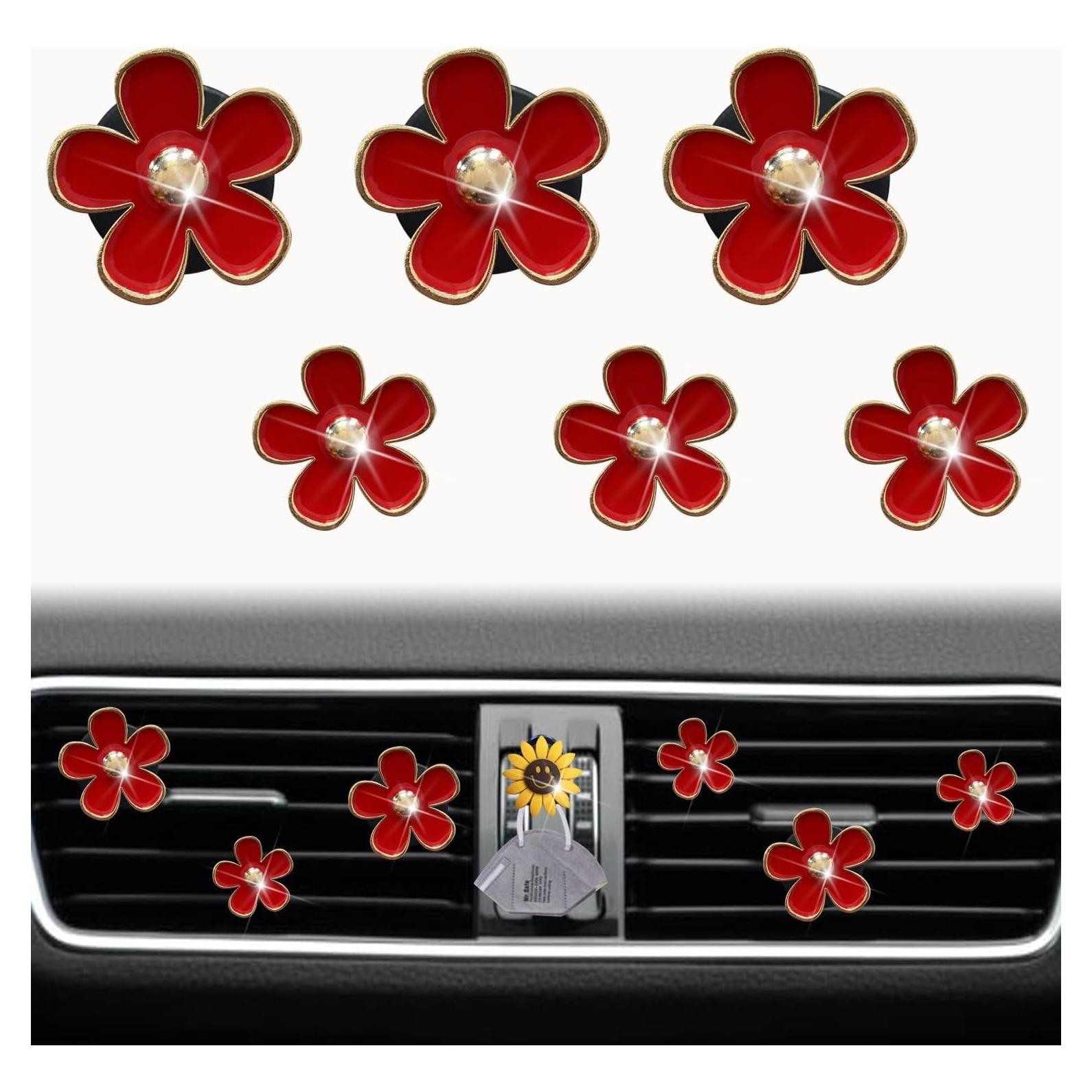 Juego de 6 Clips de Ventilación de Aire Margarita Roja - Decoración Automóvil