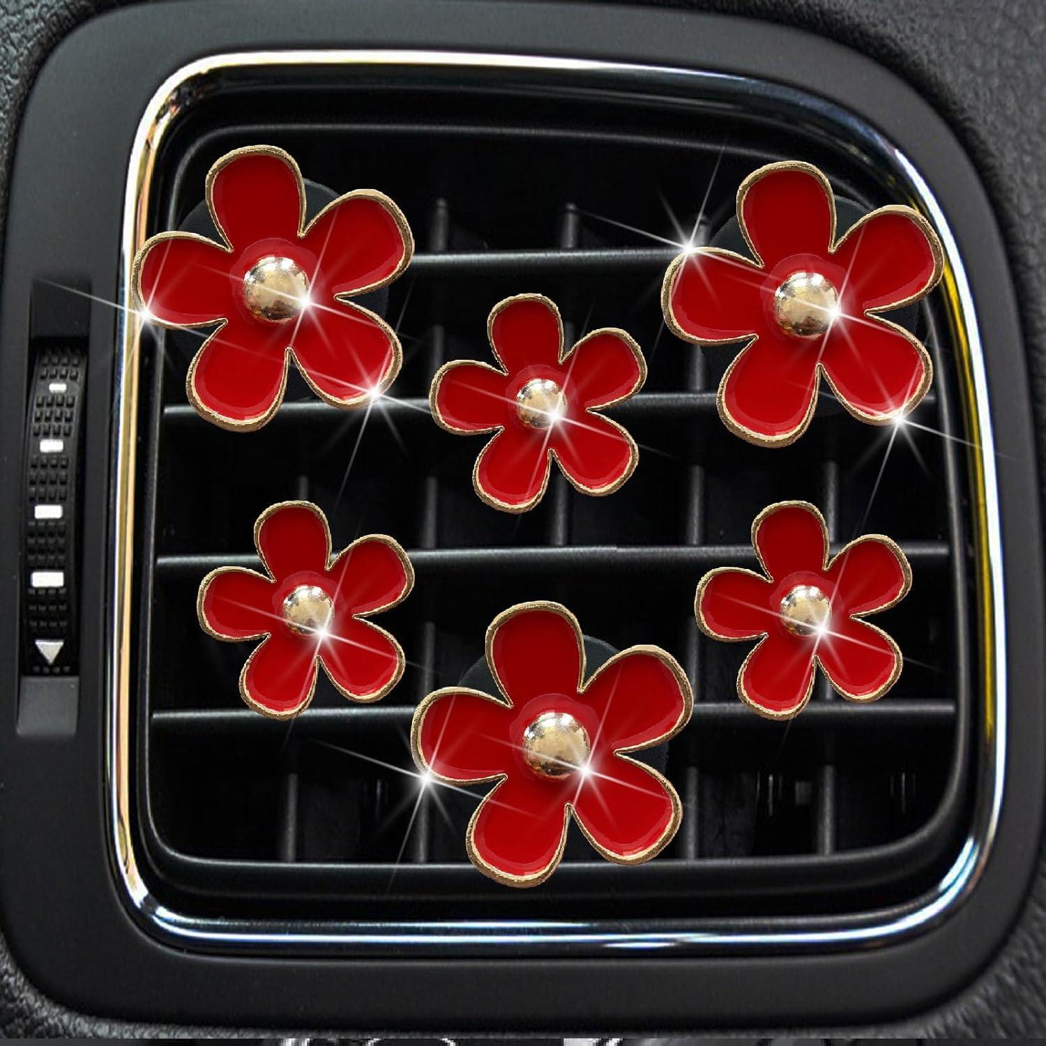 Juego de 6 Clips de Ventilación de Aire Margarita Roja - Decoración Automóvil