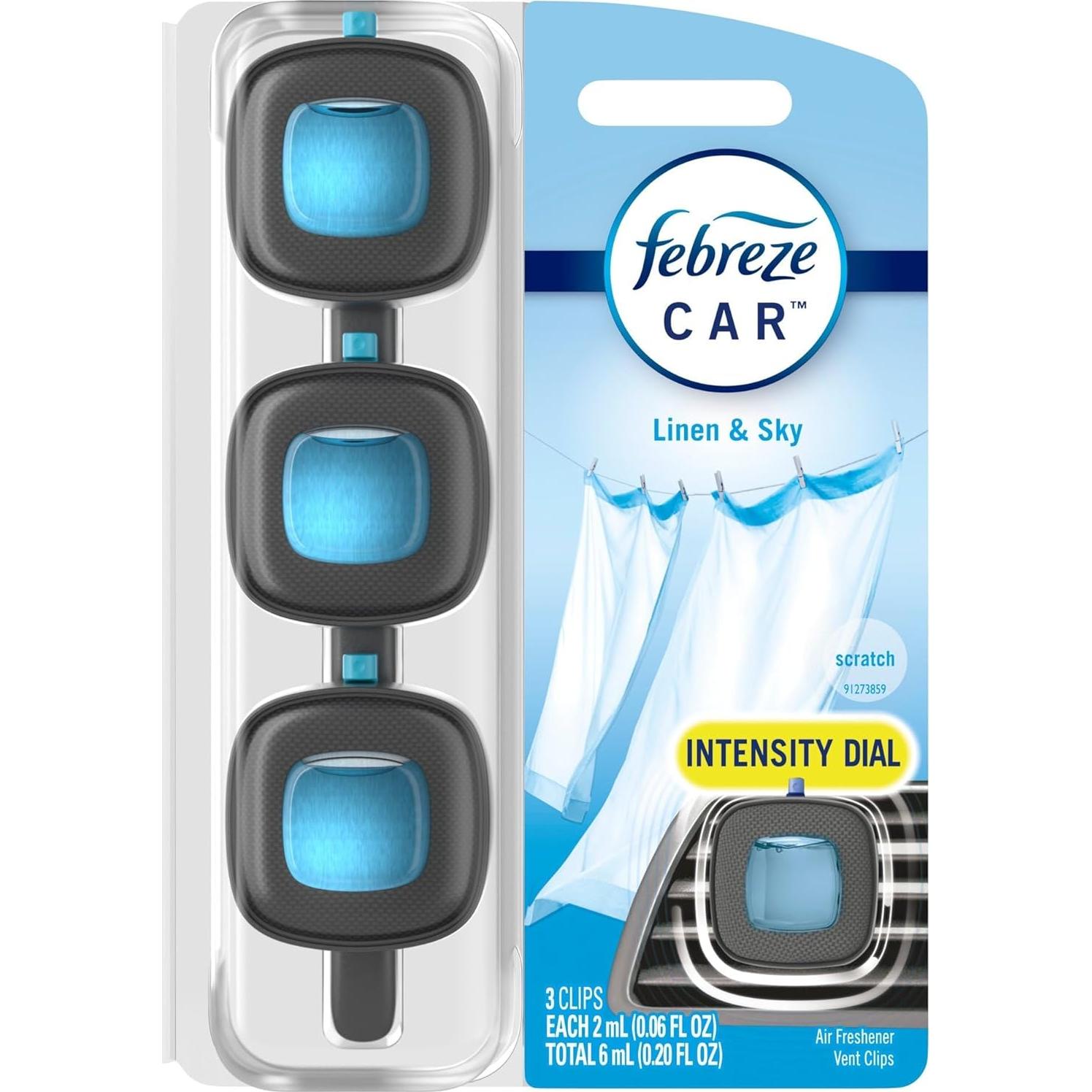 Febreze Ambientador para Auto Clip Ventilación Lino y Cielo 6 Pzas