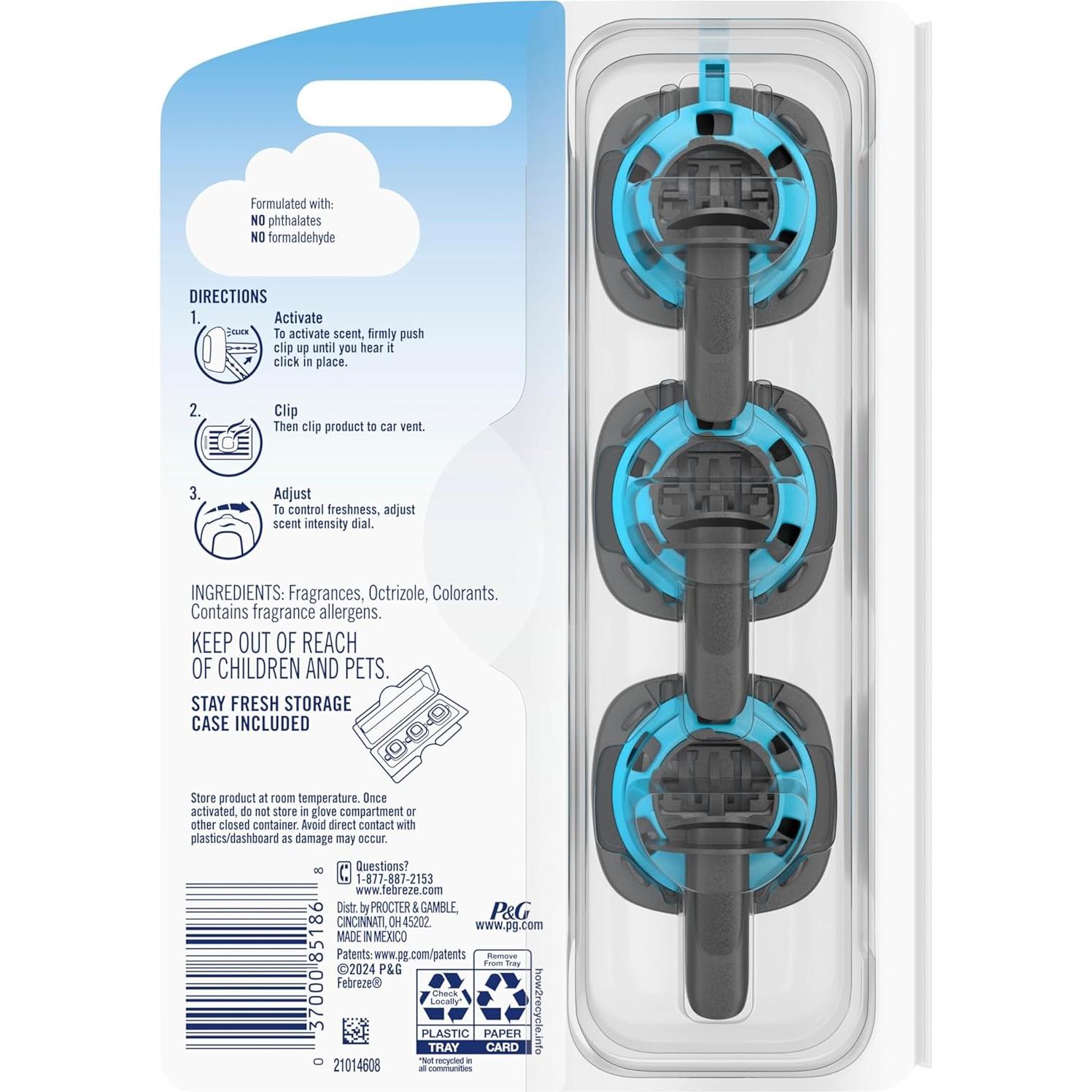 Febreze Ambientador para Auto Clip Ventilación Lino y Cielo 6 Pzas