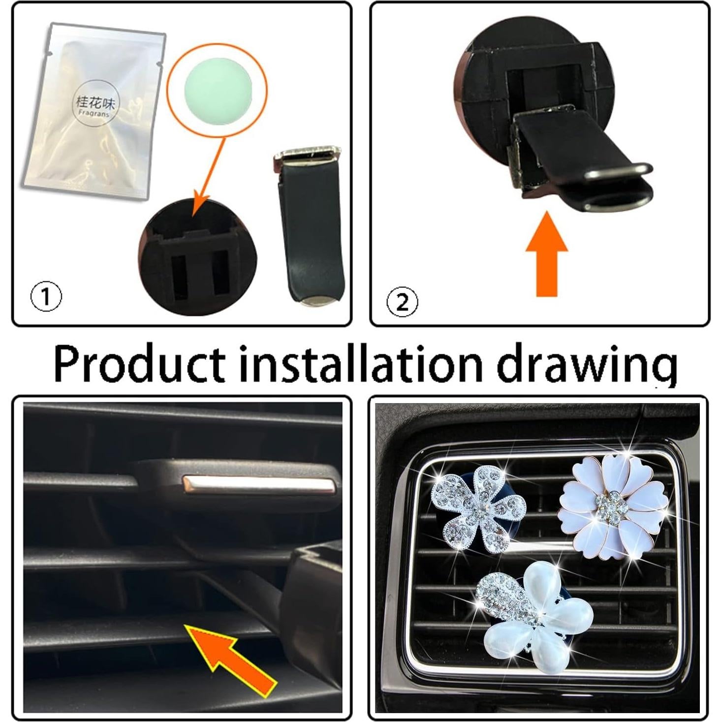 Clip de Perfume para Auto Galyacht Bling Daisy Rosa 5cm