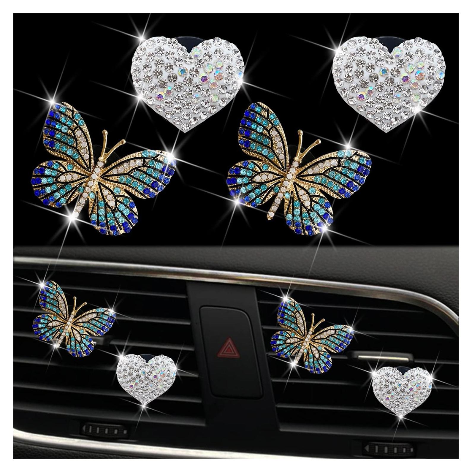 Clip Ambientador Mariposa Corazón Brillante 4 Pcs Azul