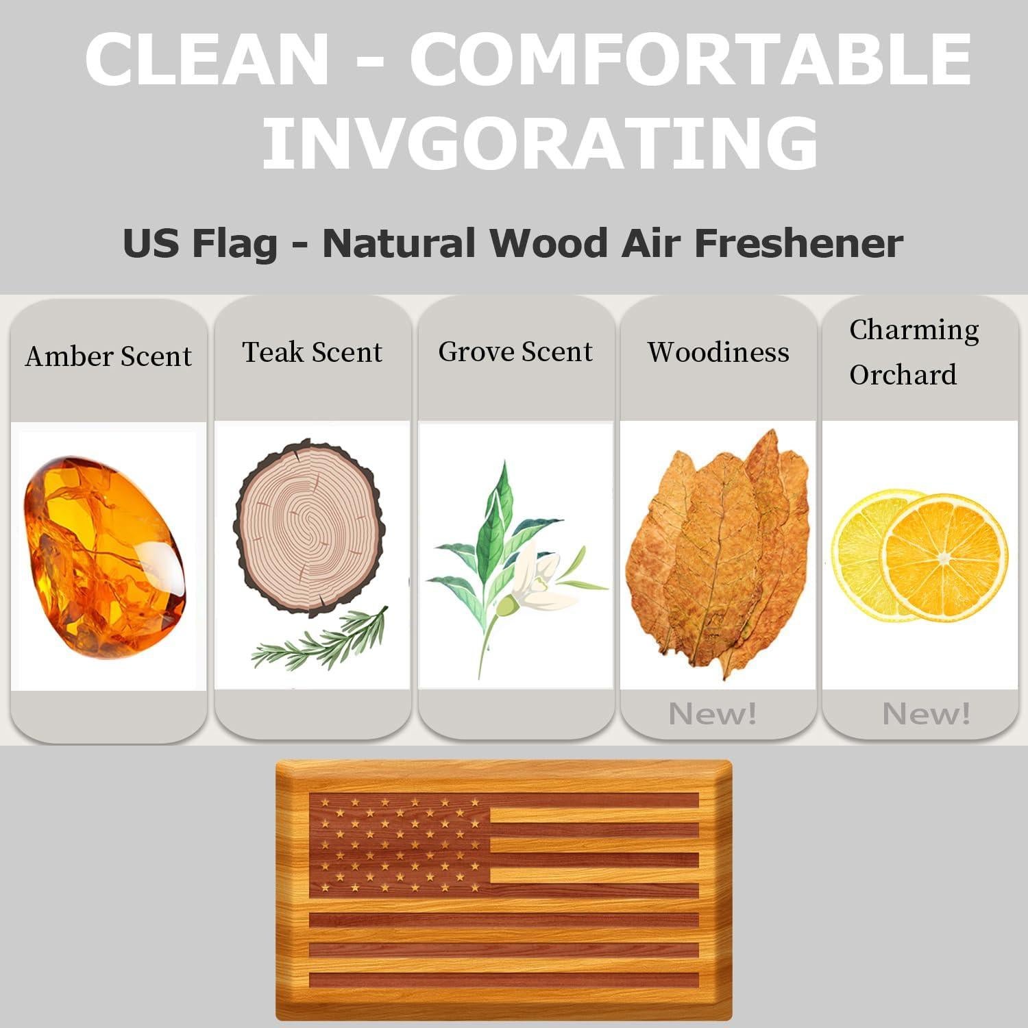 Ambientador de Auto Cacanry - Madera Diseño Bandera EE.UU. - Fragancia Teak