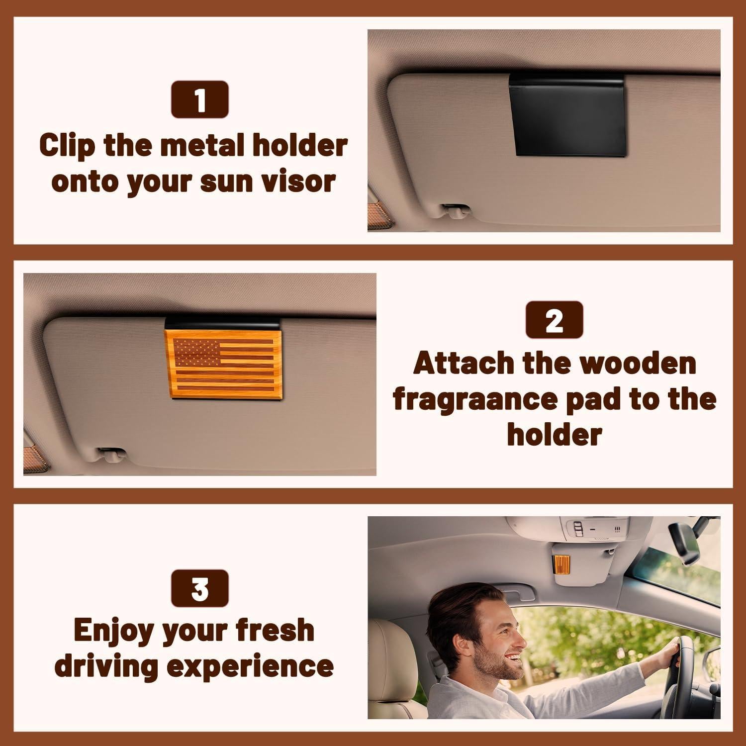 Ambientador de Auto Cacanry - Madera Diseño Bandera EE.UU. - Fragancia Teak