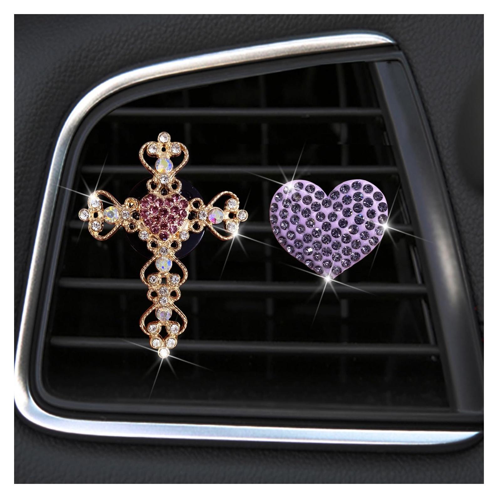 Clip de Ventilación de Coche Brillante Banngo - 2 Piezas Cruz y Corazón Púrpura